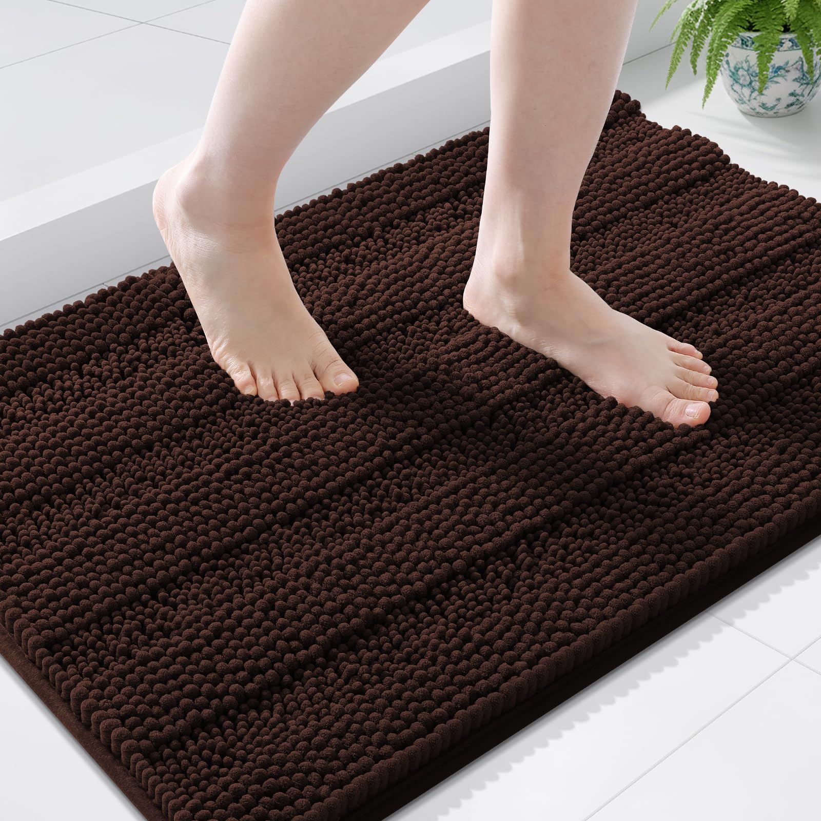 Grandaily Chenille Bathroom Rugs 36x24, Soft Bath Mats, Dark Brown
