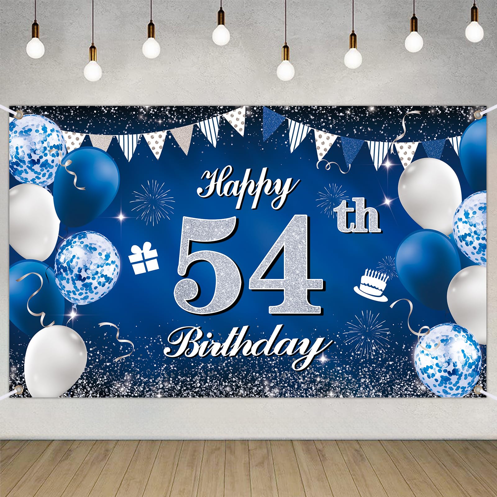 Happy 54th Birthday Decorations Blue Birthday Banner for Party Backdrop for Men Women Party Decoration Supplies