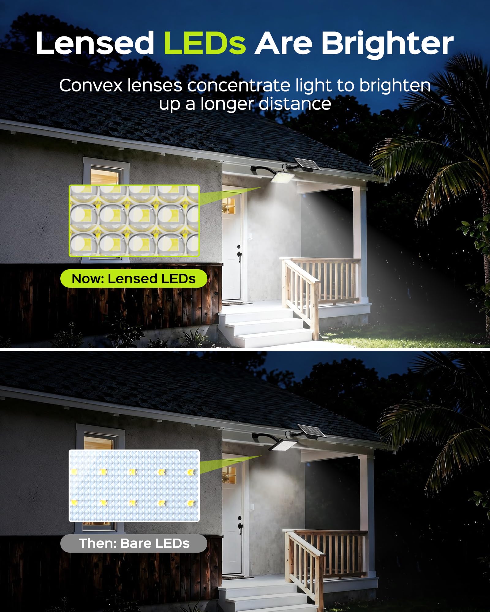 JACKYLED 1000 lúmenes, 299 luces LED solares para exteriores, luz solar brillante del atardecer al amanecer, IP65 impermeable al aire libre, luz de inundación de seguridad para pared, porche