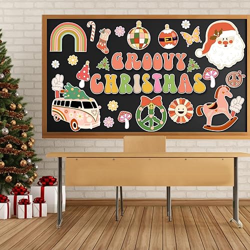 Miniatura 2 de Groovy - Kit de tablón de anuncios de Navidad, decoración de tablón de anuncios retro de Papá Noel para Navidad, invierno, vacaciones, escuela,