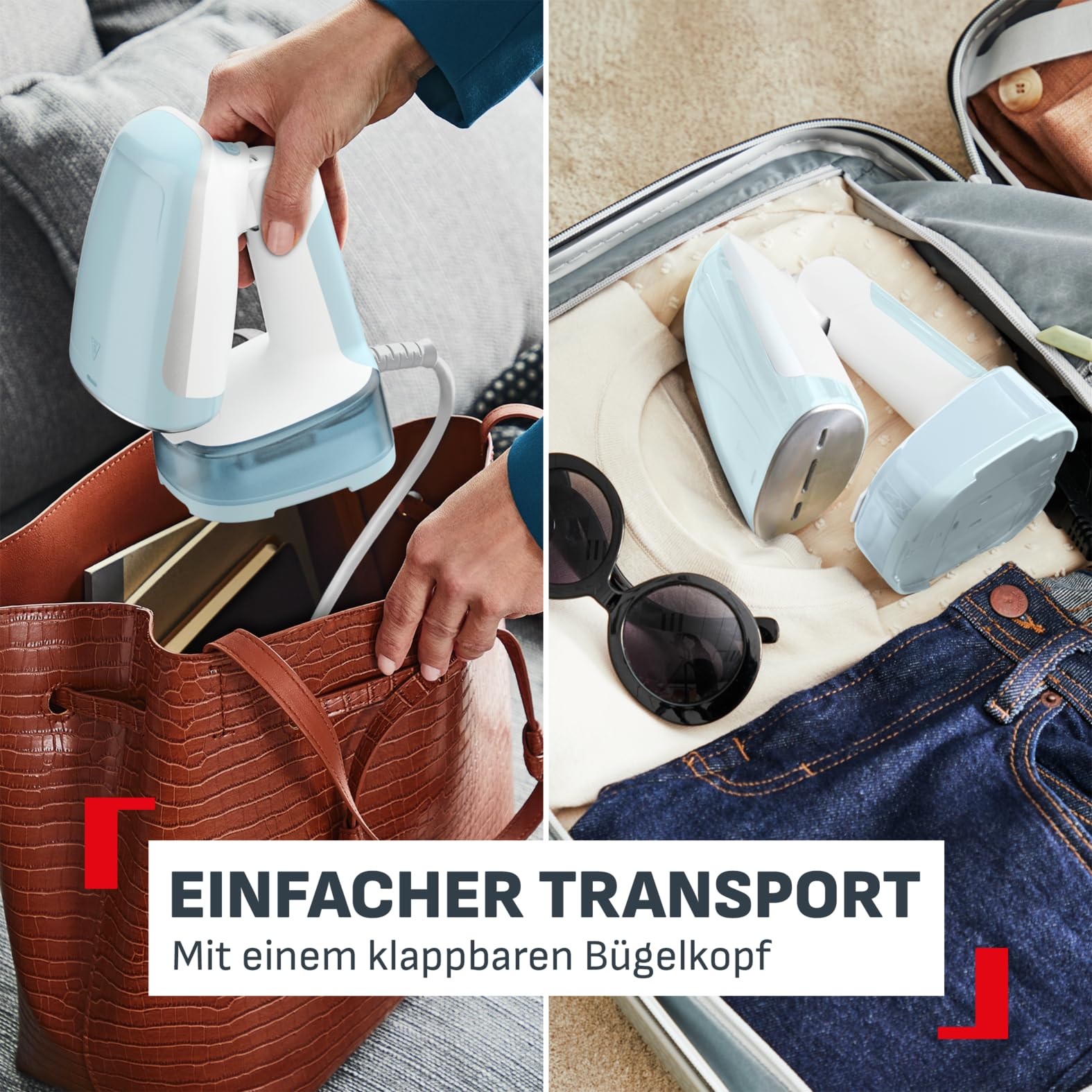 Tefal Access Steam Pocket Dampfbürste, Ultrakompaktes Design, Abklappbarer Bügelkopf, In 15 Sekunden betriebsbereit, 1300 W, Kont. Dampfabgabe bis zu 20 g/Minute, Leicht, 120 ml-Wassertank DT3041E1