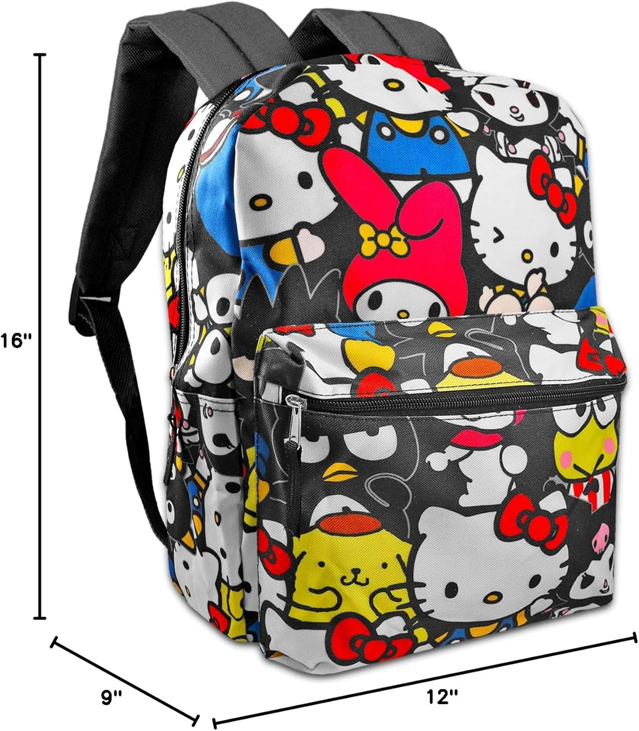 Hello Kitty School Backpack - 16' with Front Pocket, Stickers, Water Bottle & More for Girls