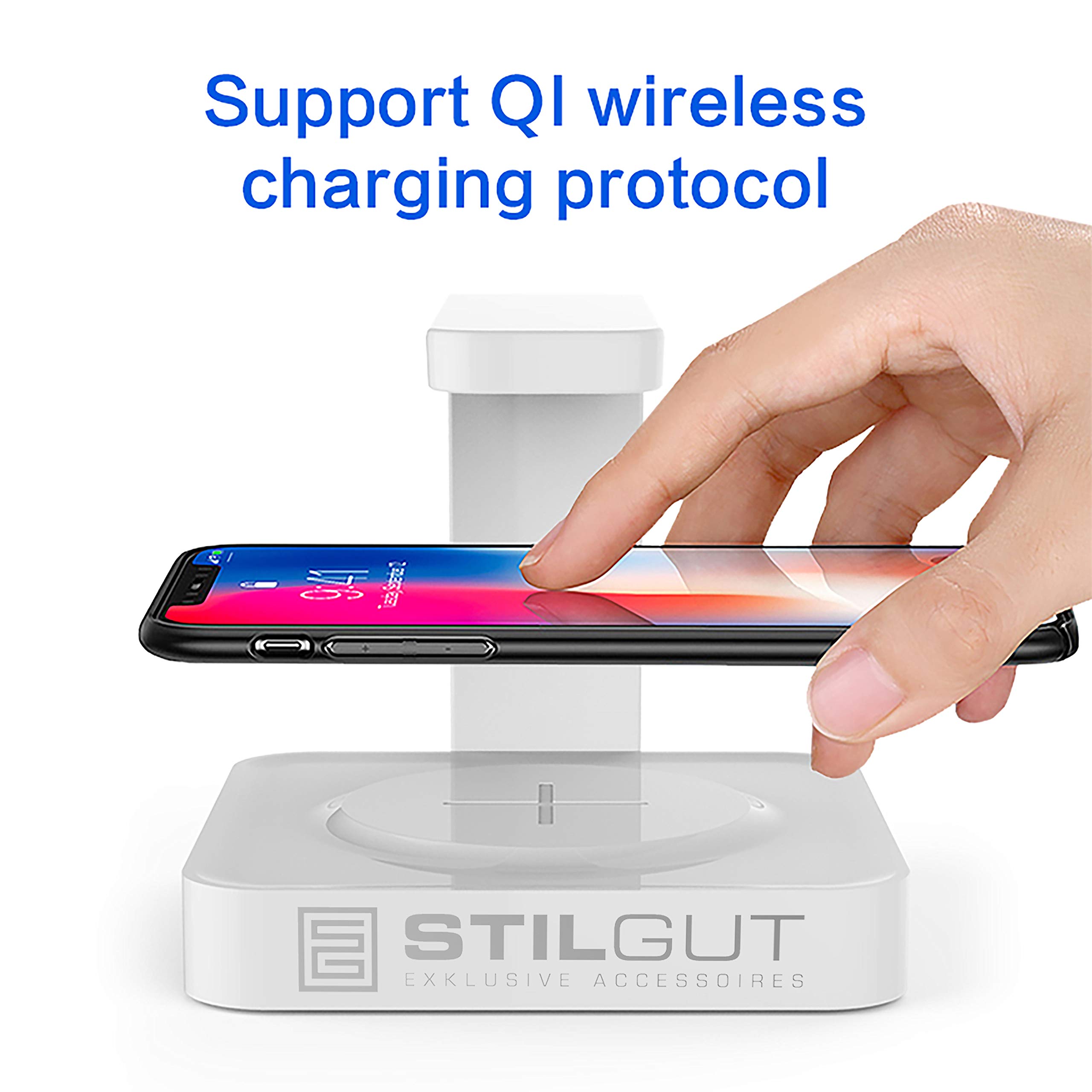 STILGUT Handy Sterilisator & Wireless Charger - Qi Ladestation mit UV Lampe für Handy-Desinfektion, Handy Desinfektionsgerät mit Ladefunktion - Weiß
