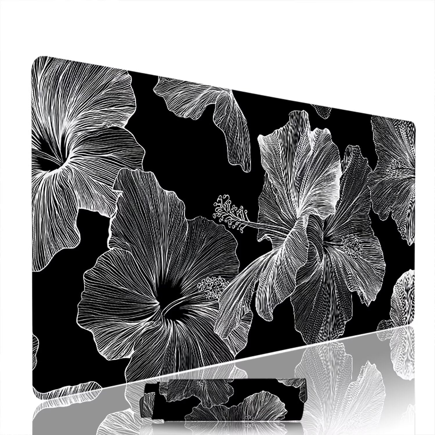 Czarna podkładka pod mysz pod mysz pod mysz do gier XXL 1400 x 600 x 3 mm podkładka pod mysz gumowa kwiat duża podkładka pod rękę gracz akcesoria wodoodporne PC, do klawiatury laptopa w-5196