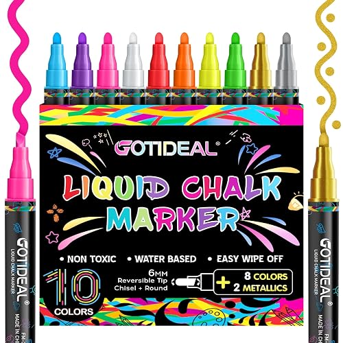 GOTIDEAL Liquid Chalk Markers, 10 Colors, 6 mm Bold &