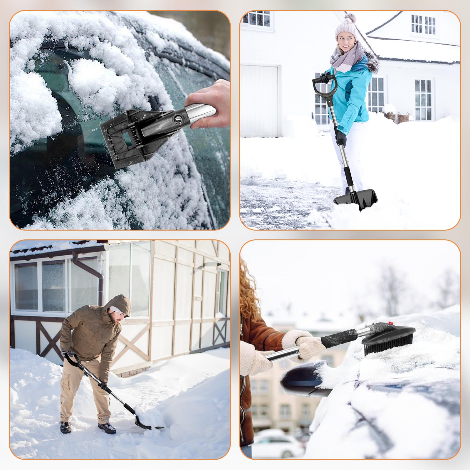 Skrobaczka samochodowa z miotłą 3 w 1, zdejmowana łopata do lodu, obracana o 360°, skrobaczka do szyb do samochodów SUV, ciężarówek, narzędzie do usuwania lodu i śniegu, zestaw narzędzi do