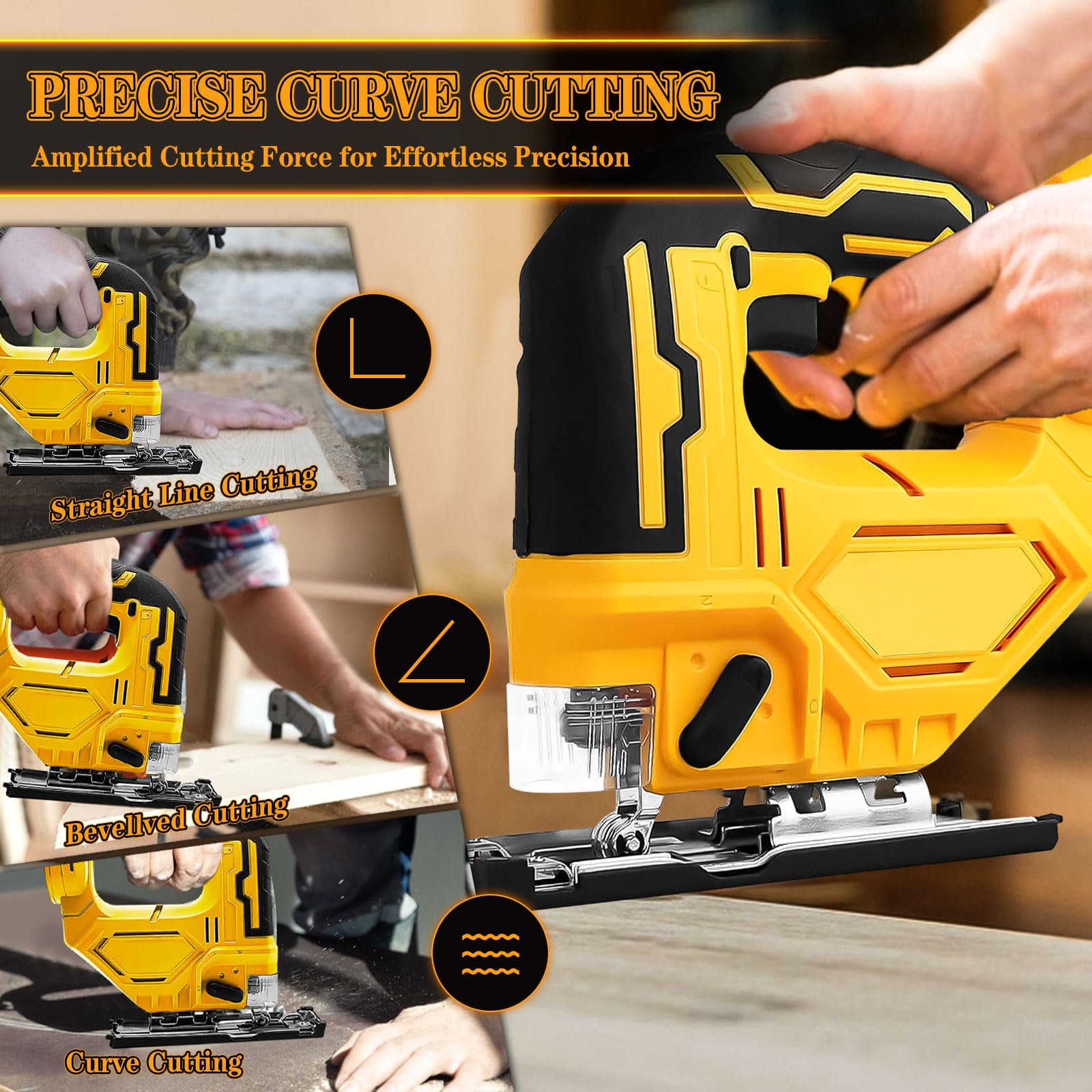 Sierra de calar para batería Dewalt 18V 20V, herramienta de corte de sierra de vaivén 400W 2900RPM, cortes biselados de 45°, acción orbital 3, con hojas de sierra de calar para corte recto/curva