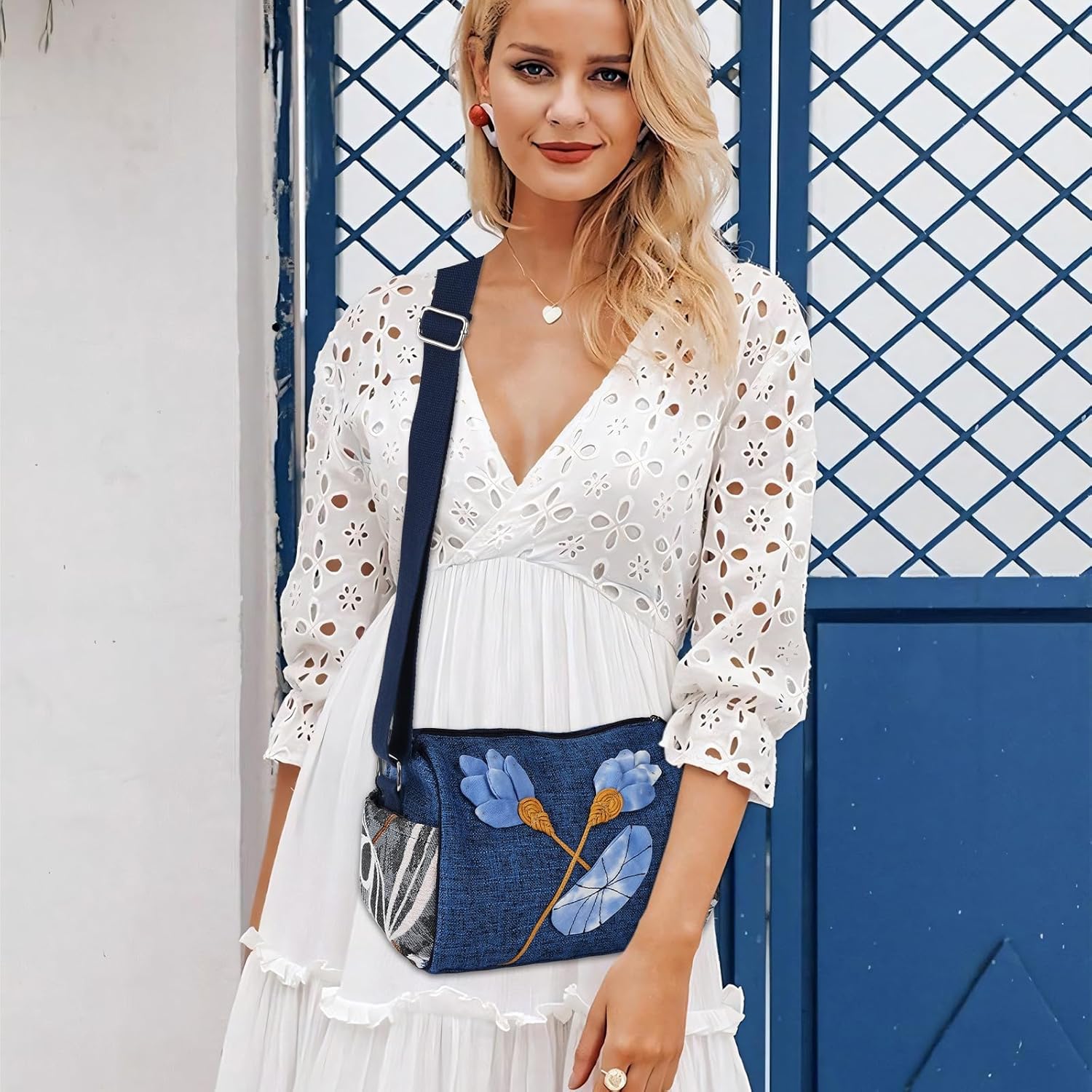 Crossbody Bags for Women Designer Canvas Floral Purses Lightweight with Wide Strap - Image 2