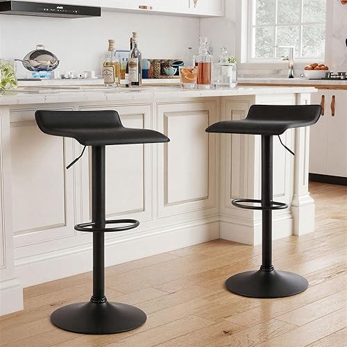 Miniatura 12 de NOBPEINT Taburete de bar giratorio ajustable cromado contemporáneo, juego de 2, gris Gris,Todo negro,Negro -,Tapizado grueso negro,Tapizado grueso