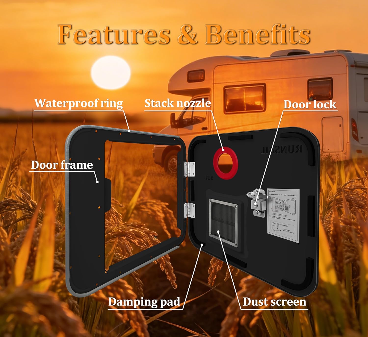 RUNSAIL® RV Tankless Water Heater Door,15 x 18 Inches Black Door Kit, Only Suitable for RUNSAIL RV Doorless Water Heater,Water Heater not Included