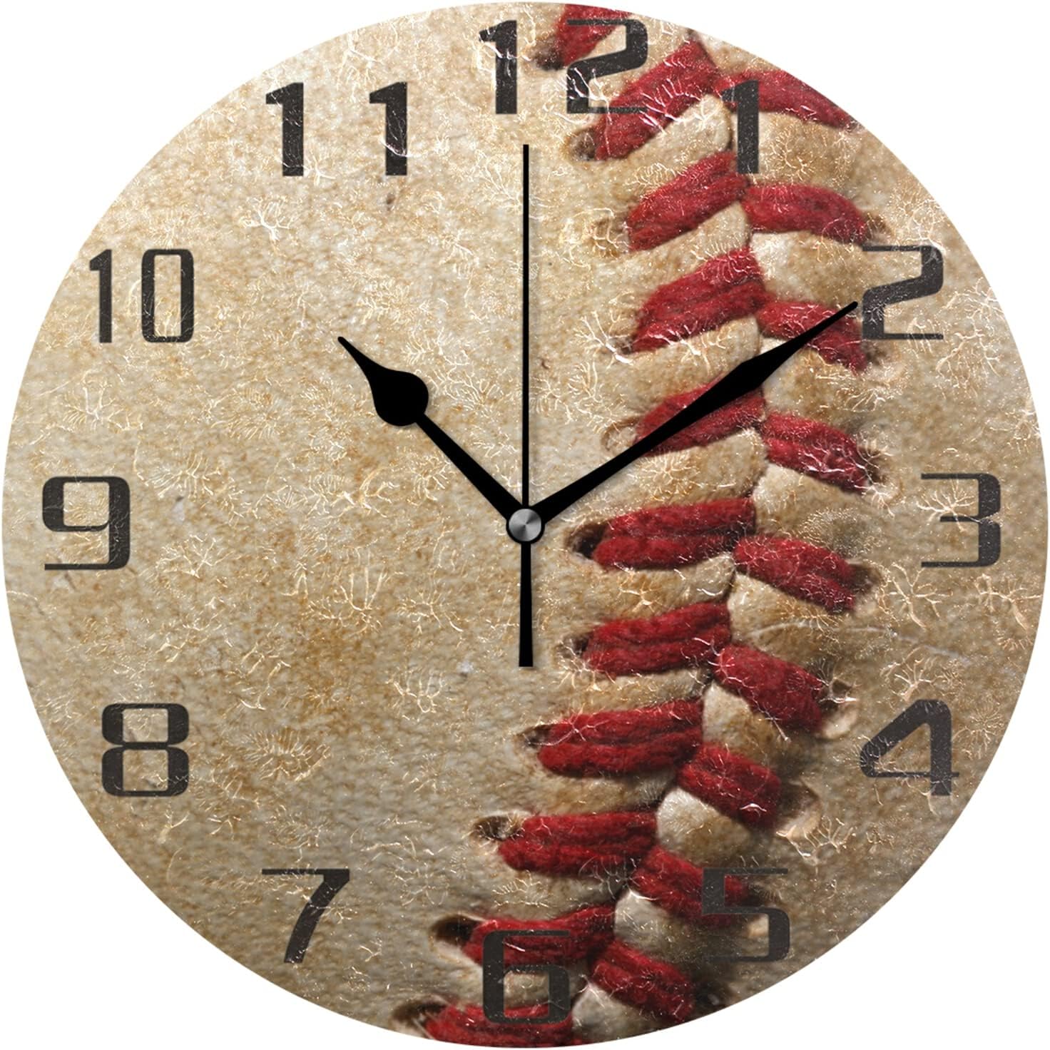 AUUXVA Reloj de pared de béisbol, 9.5 pulgadas, silencioso, sin tictac, pintura al óleo, funciona con pilas, decorativo, unisex