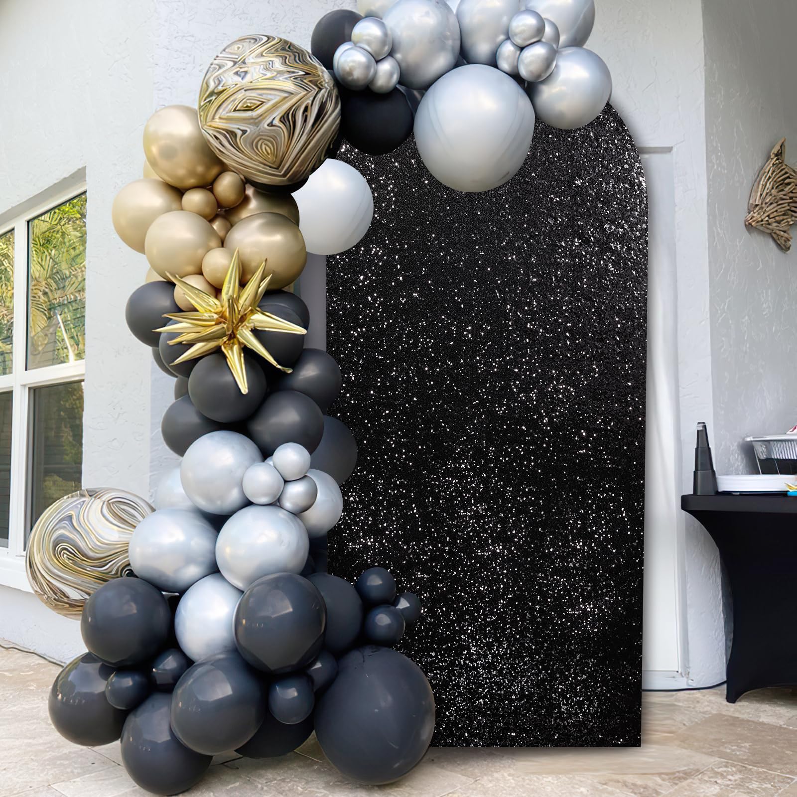 Silver Sequin Wedding Arch Cover 6FT - Glitter Backdrop Cover For Parties & Events