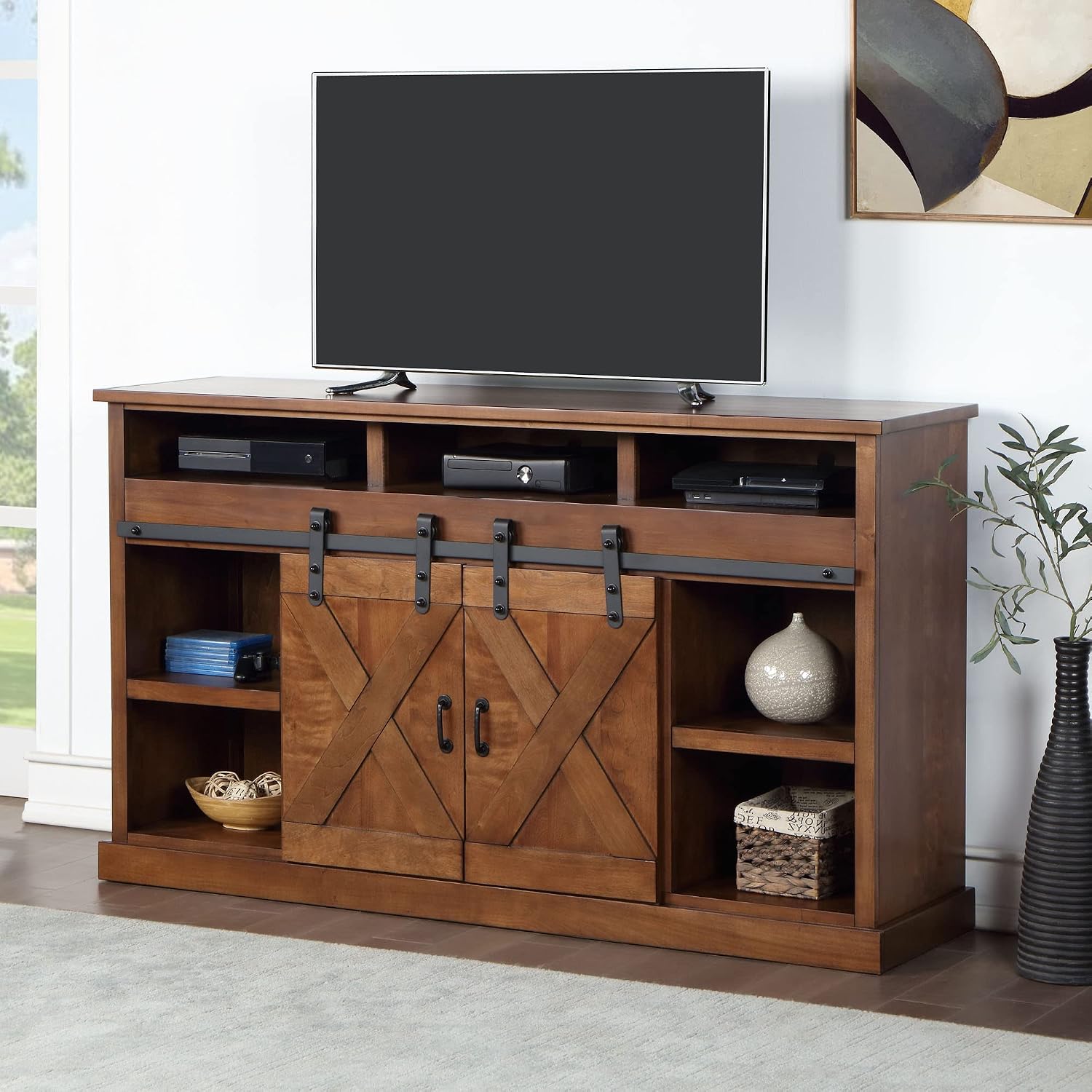 Buy Bridgevine Home Fireplace TV Stand for 65 Inch TV, Modern Farmhouse ...