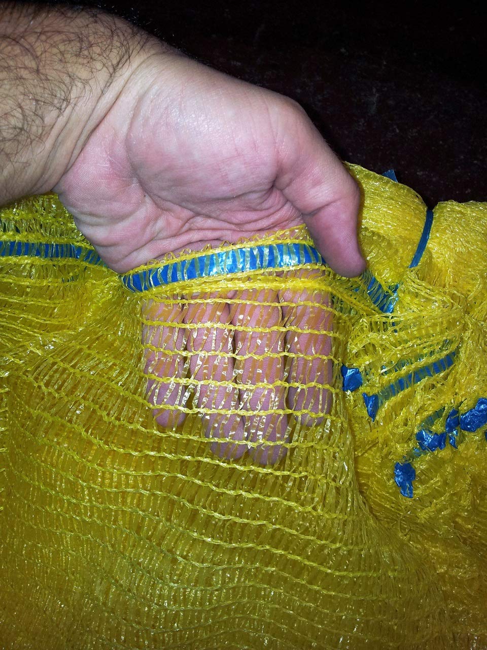 x200 Bolsas de Malla para 5 Kg de Fruta o Frutos Secos-Sacos Malla Raschel para Naranjas, Cebollas, Patatas, Limones o Nueces-Cinta en boca-Color Amarillo