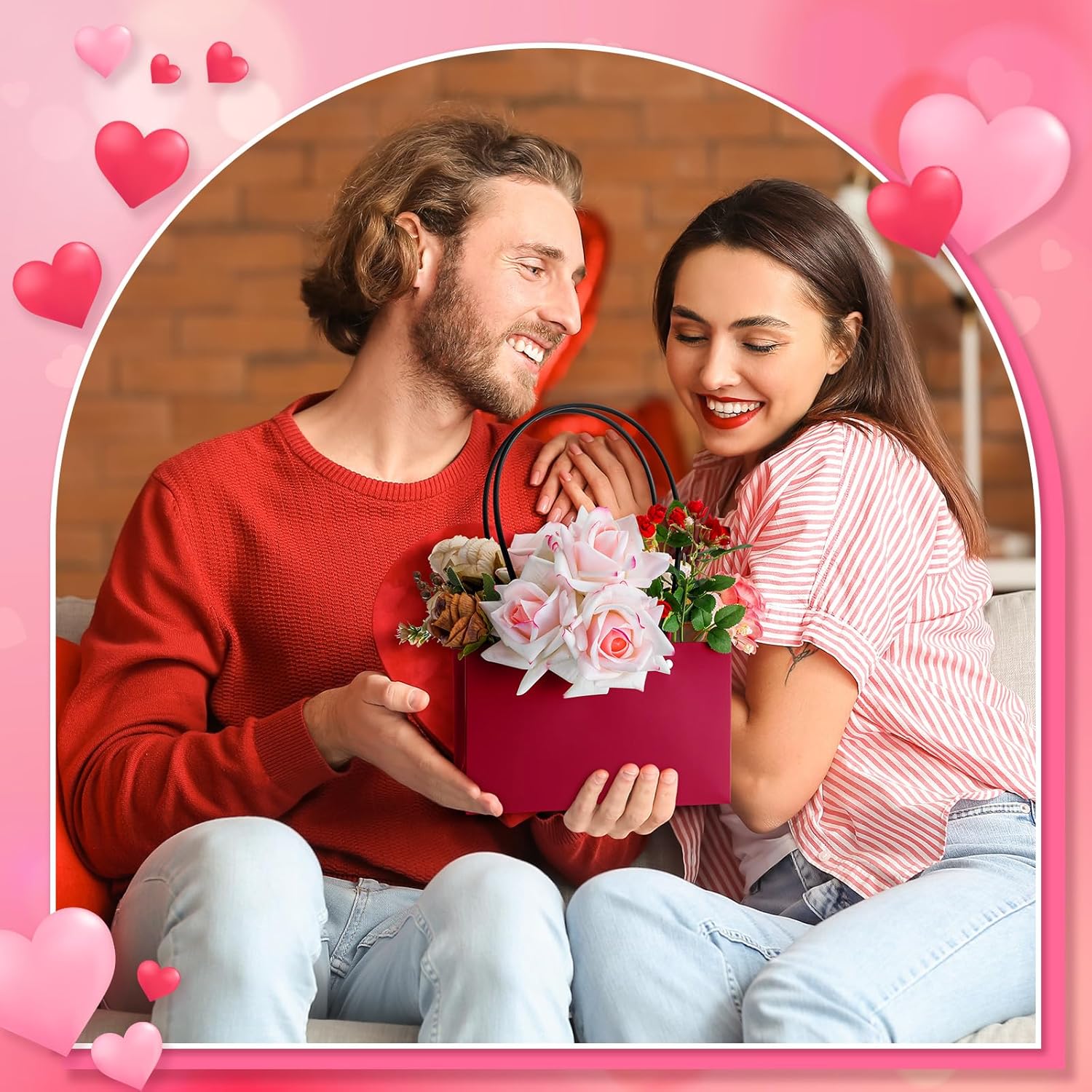 Ctosree 36 Pcs Flower Boxes for Arrangements Mother's Day Floral Gift Bags for Bouquets Flower Gift Boxes with Handles Kraft Paper Bouquet Wrapping Bags Waterproof Valentine(Gentle Colors)