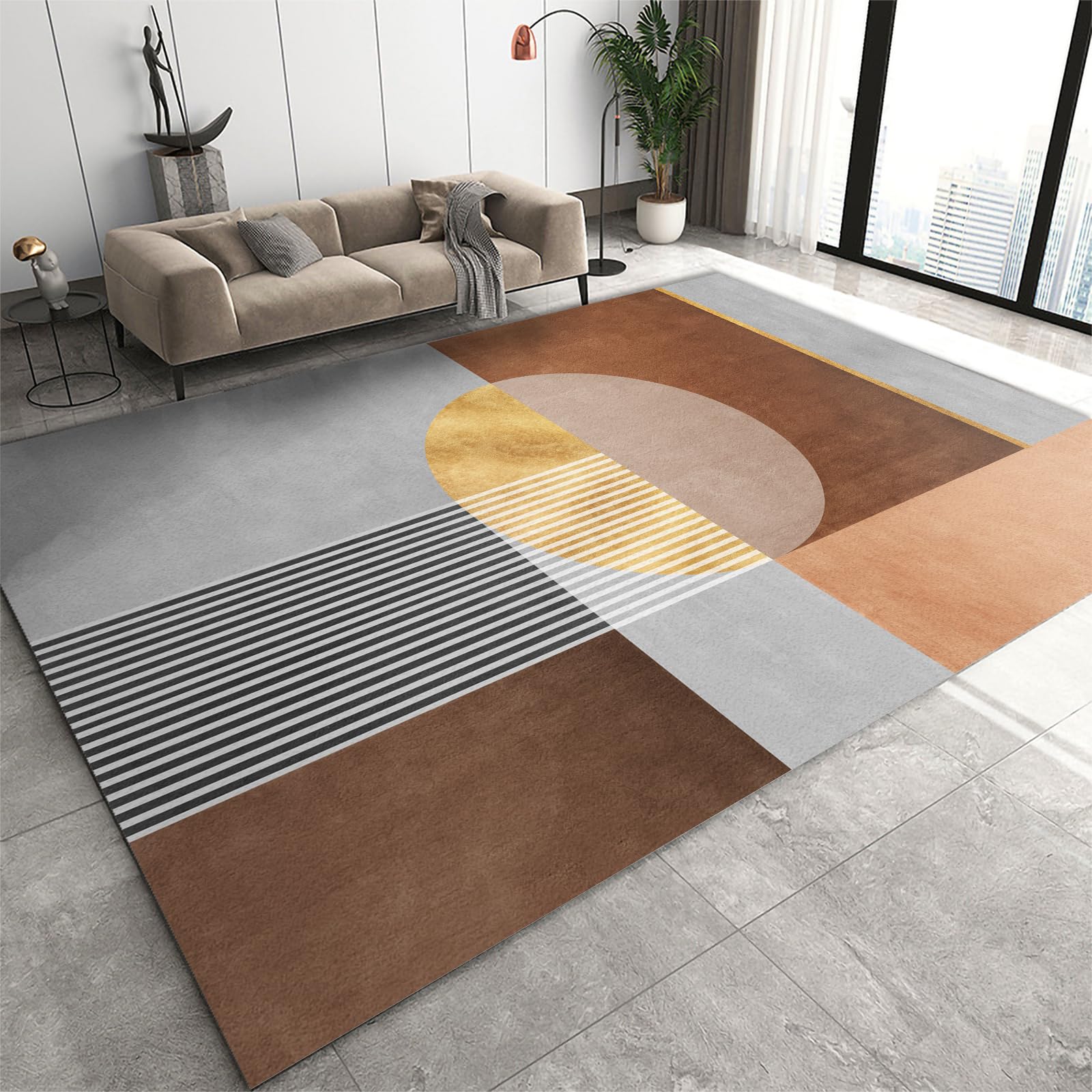 QDJKBL Area Rugs 60 x 120 cm European Medieval Bohemian, Modern Circle Lines Irregular Geometry Rug Pad, Non-Slip Mat Light Texture Low Pile for Kitchen Dining Room Children'S Room โ image 1