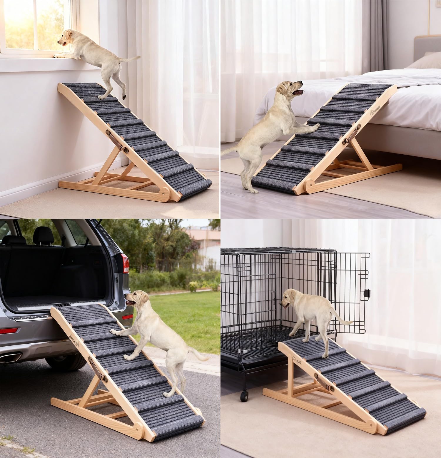REHOOF Rampa para Perros Grandes De Madera, Plegable Escalera para Perros para Perros Apta, Rampa Perros para Subir Al Sofá, Subir A La Cama, Subir Al Coche,Fácil De Transportar Y Almacenar