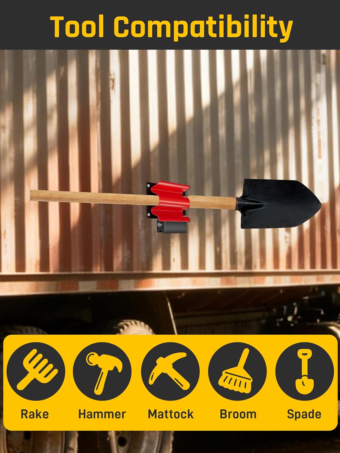 Wyckoff Heavy Duty Hand Tool Rack Holder for Enclosed Trailers, Garage, Shed Walls, Landscaping Equipment Storage, Organizer for Shovels, Rakes, Hoes, Red (Dipped Plastic)