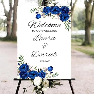 Personalized Wedding Welcome Sign, Flower Custom Wedding Sign, Welcome To Our Wedding Sign, Blue Flower Wedding Signs, Wedding Signs For Reception, Custom Wedding Welcome Sign Board