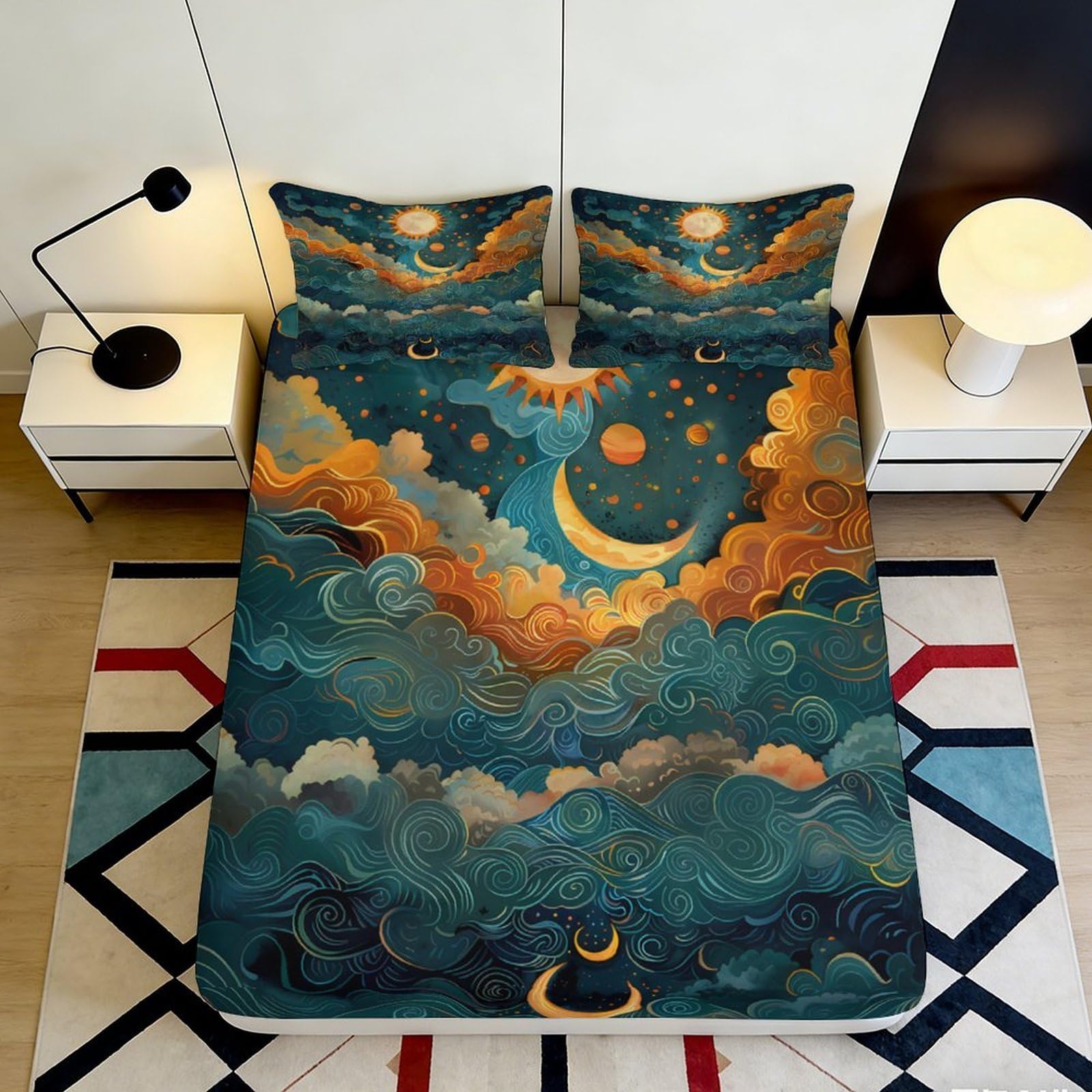 3D Printed Cosmic Nebula Fitted Sheet Microfiber Soft Breathable Galaxy Starry Sky Mattress Cover for Bedroom Dormitory Guest Room Mattress Protection 160x200x25cm