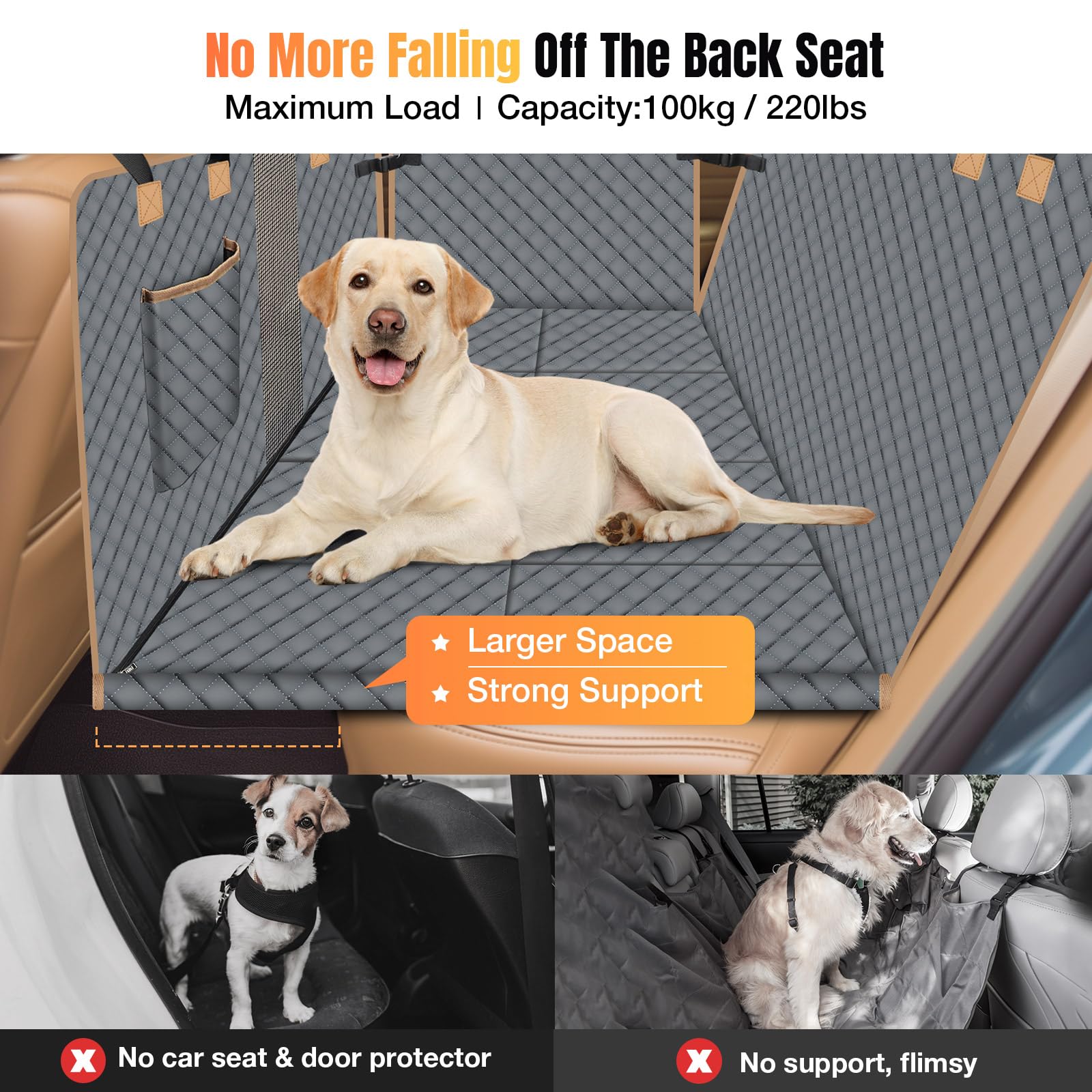 Lekespring Coprisedile Auto per Cani con Pannello di Fibra Rigido | Telo Auto per Cani Resistente, Antigraffio e Impermeabile - Adatta a Tutti i Tipi di Auto - Grigio