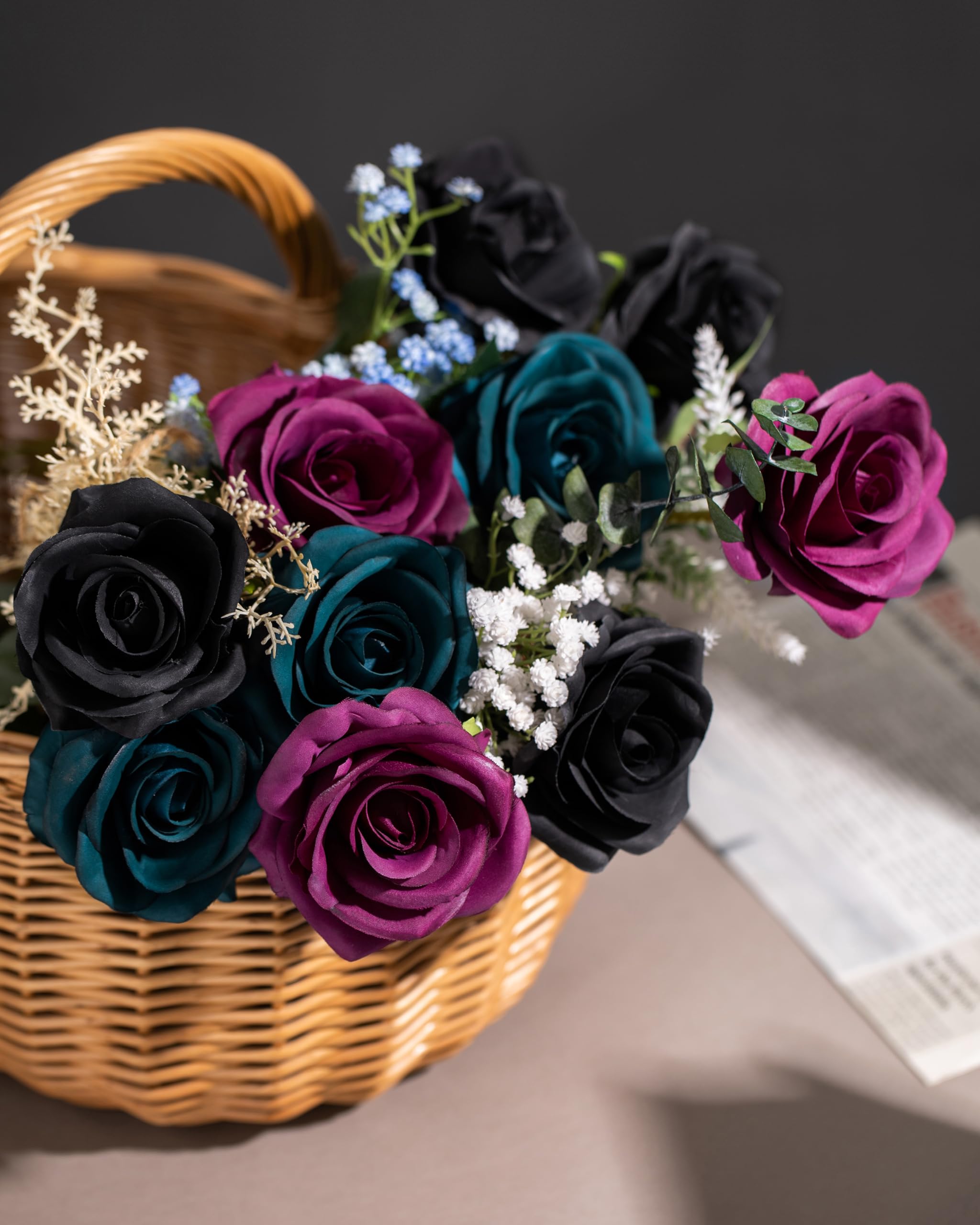 20 Rose Artificiali Con Steli Lunghi – Bouquet Di Rose Finte In Seta, Viola E Rosa, Per Decorazione Casa E Matrimonio (Altezza 51 Cm) - 4