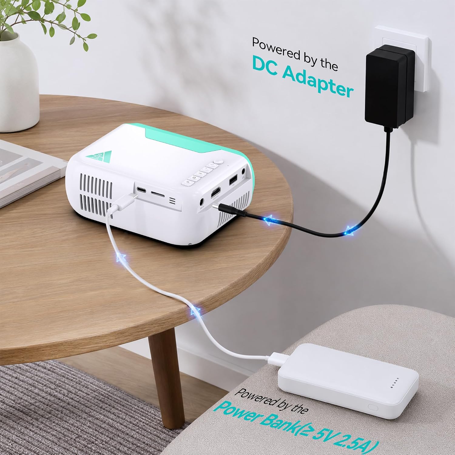 Mini Movie Projector with Wired Screen Mirroring, Support HDMI USB Type-C