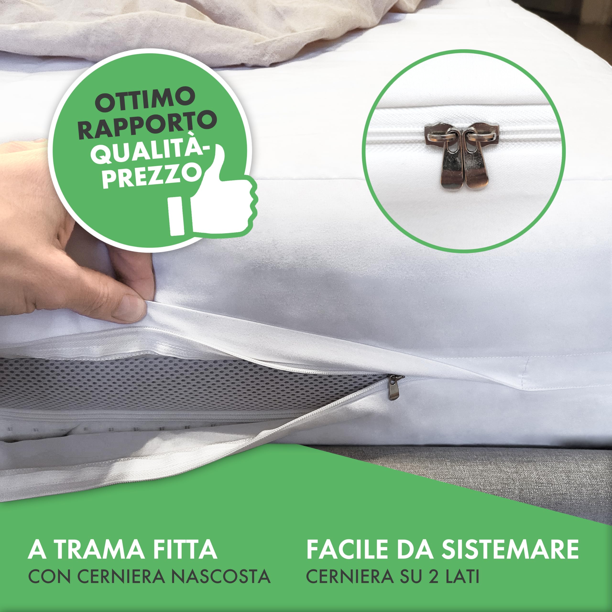 Welldora Coprimaterasso Antiacaro Premium – Copri Materasso Antiacaro Anallergico Testato - Rivestimento con Cerniera - Biancheria da Letto Anallergica (160x200x28cm)