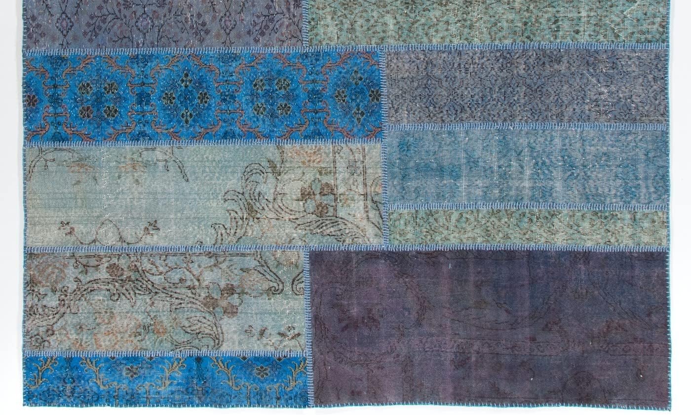 Modern Handmade Patchwork Rug, Wool and Cotton Turkish Carpet. Custom Colors & Sizes Available. D727