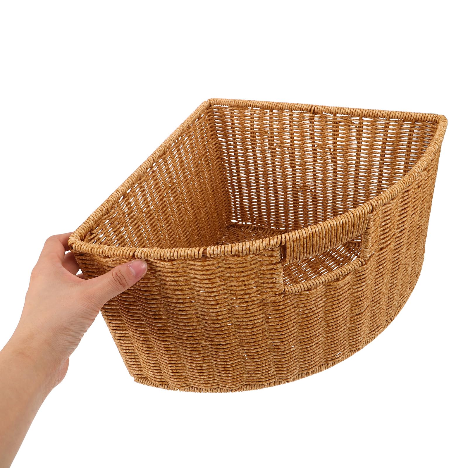 DOITOOL Cesta Triangular Pequeña de Imitación Ratán Plástico para Almacenamiento en Esquinas, Organizador Multiusos para Dormitorio y Baño, Cesta Ligera para Encimera y Estantes