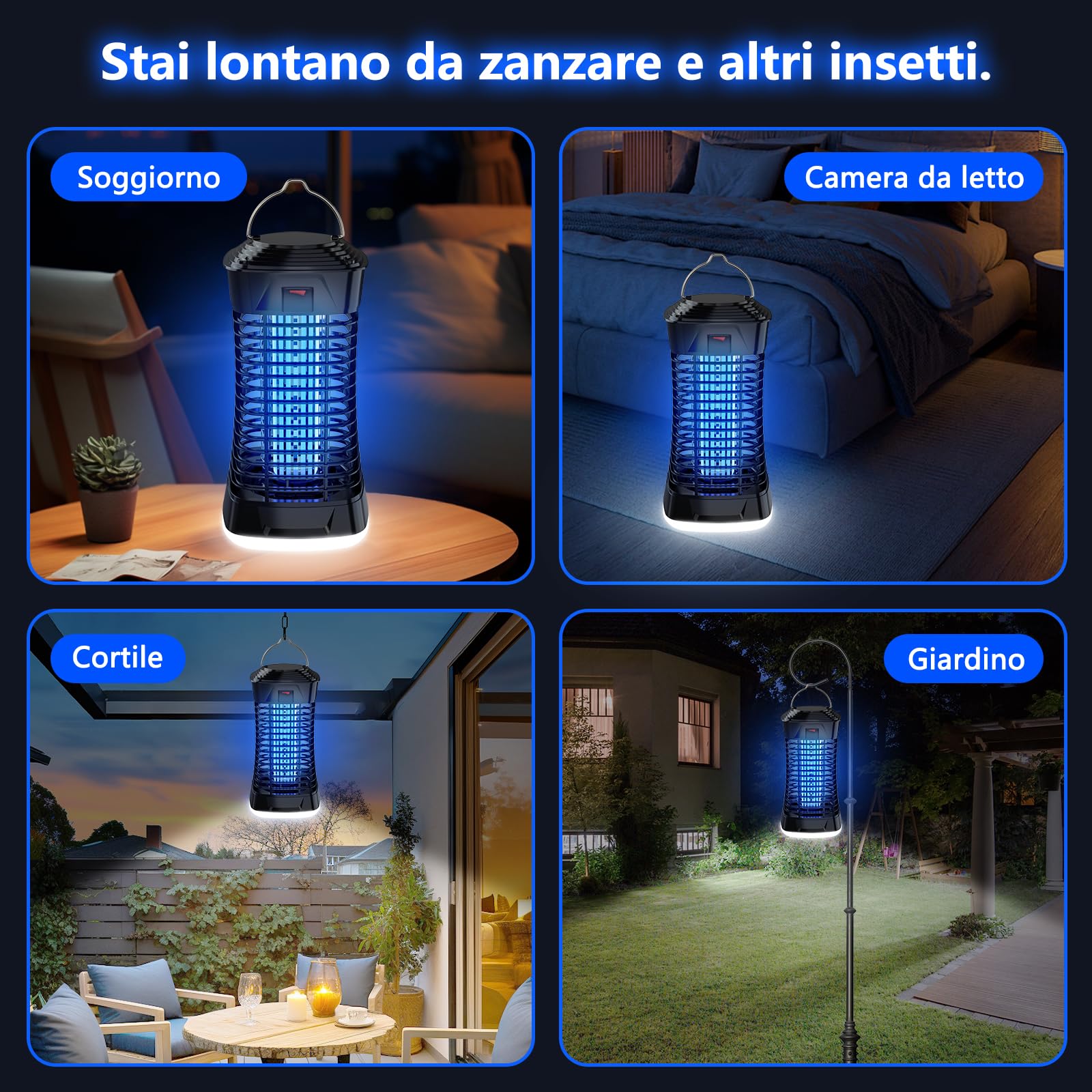 Lampada Antizanzare Elettrica 4200V 15W,Zanzariera Elettrica con Luce LED Inferiore,Lampada Antimosche IPX4,Cattura e Elimina Zanzare e Insetti Volanti,Ideale per Giardino,Soggiorno e Camera da Letto