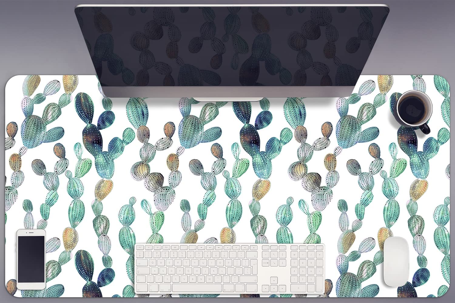 Sous-main de bureau grand format Decormat style cactus pour télétravail - 8