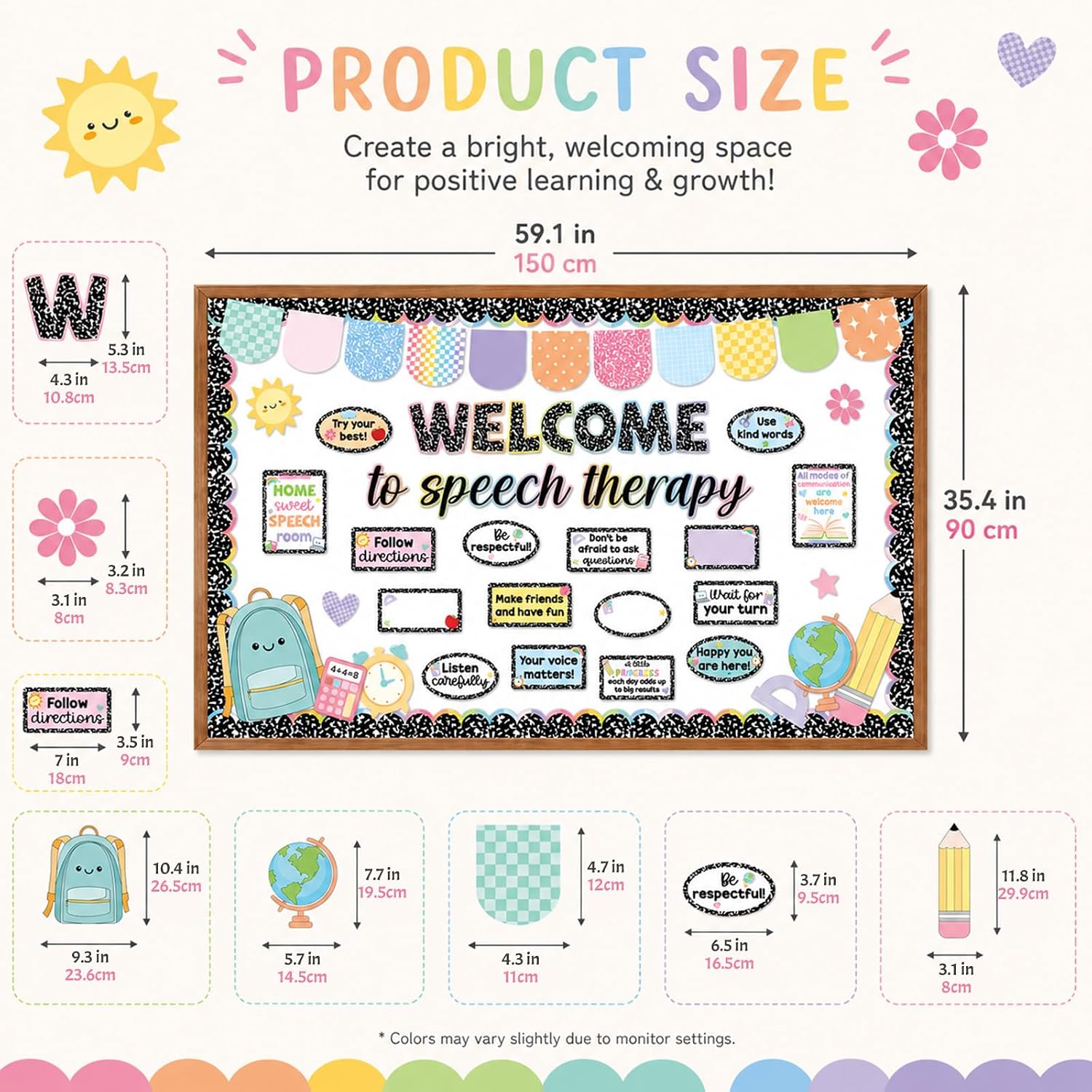 Speech Therapy Bulletin Board Set Composition Notebook Classroom Decorations Language Pathologist Bulletin Board Inspirational Affirmations Cutouts for Back to School Office Classroom Decor image 2