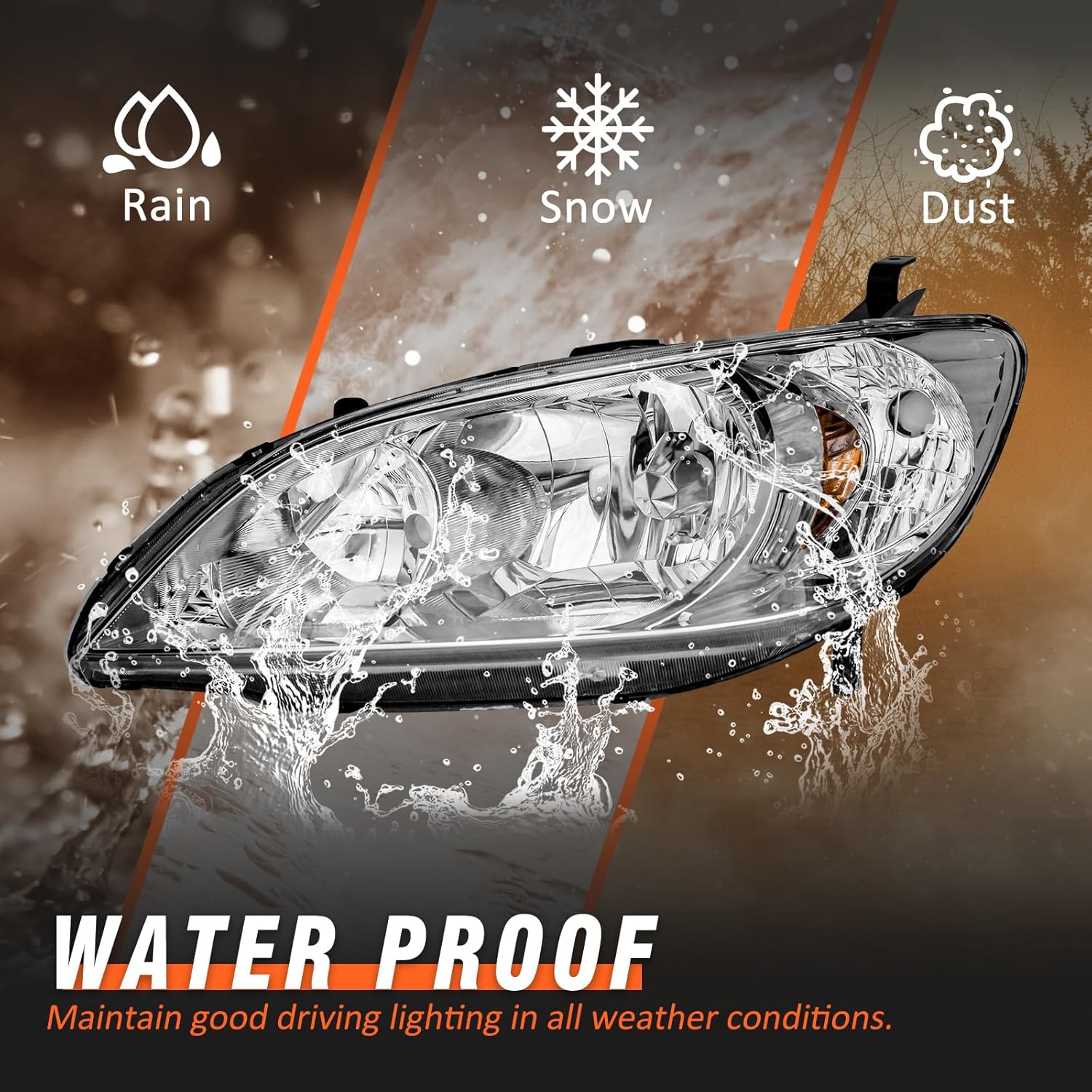 for 2004 2005 Honda Civic Headlights Assembly Compatible with 04 05 Honda Civic 2/4dr with Chrome Housing Amber Reflector Replacement Driver & Passenger Side