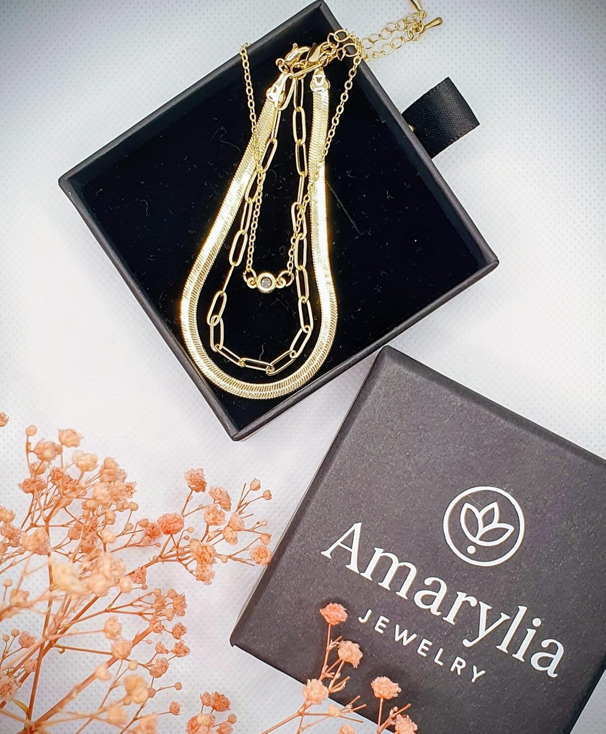 AMARYLIA Elegant Gold-Plated Bracelet Set for Women – Hypoallergenic & Waterproof Jewelry, Stylish Stackable Bangles for Everyday & Special Occasions, Herringbone, Paperclip, Cable chain bracelets, Fashion Trendy and Elegant Accessories Gifts for Womens - Image 5