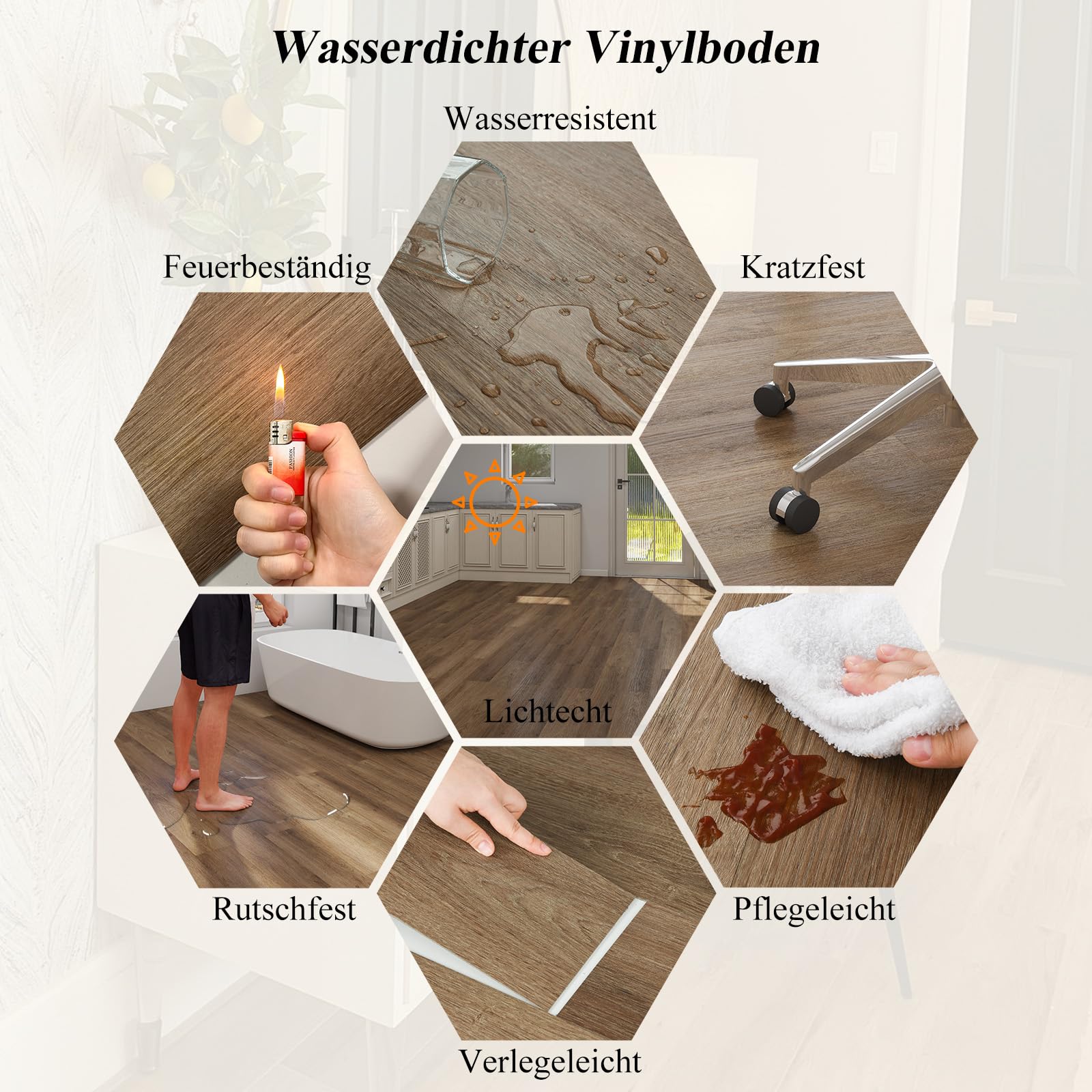 Mysflosy Vinylvloer Zelfklevend, PVC vloerbedekking houtoptiek