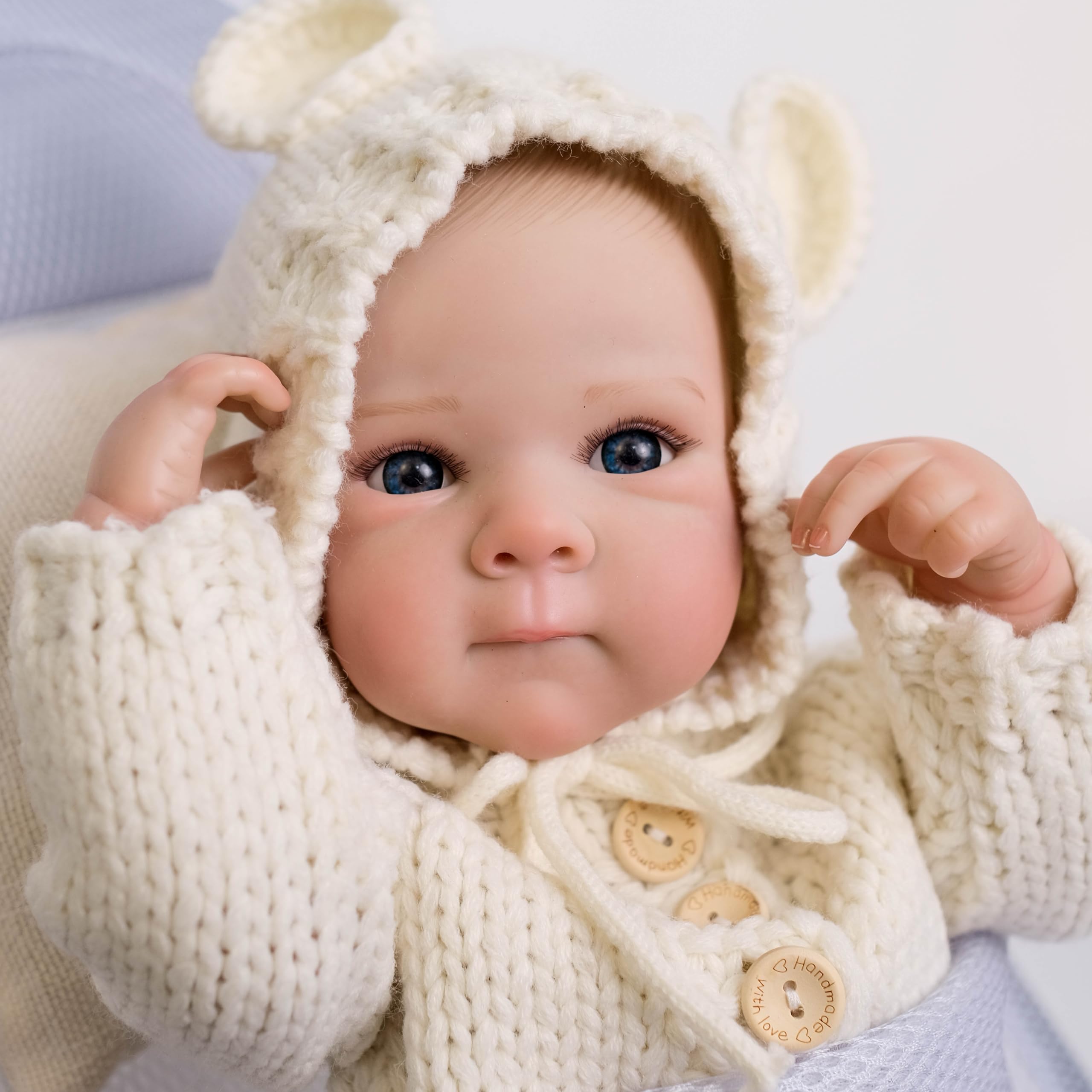 Bebé reborn Anano de 45 cm, menina com olhos azuis abertos