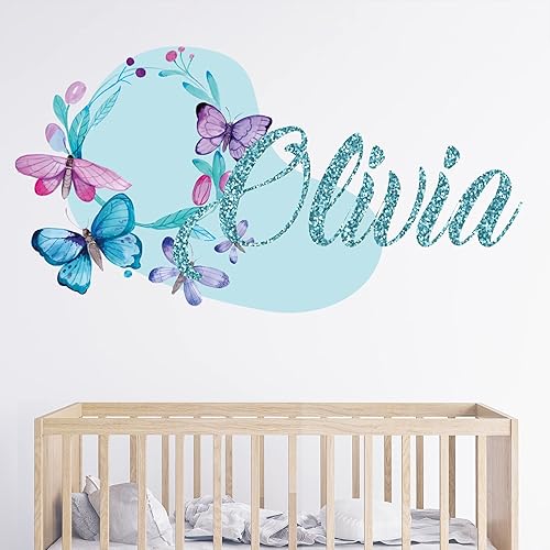 Miniatura 4 de Calcomanías de pared con nombre para niñas, calcomanías de mariposa para pared, decoraciones de guirnalda de mariposas, decoración de mariposas para
