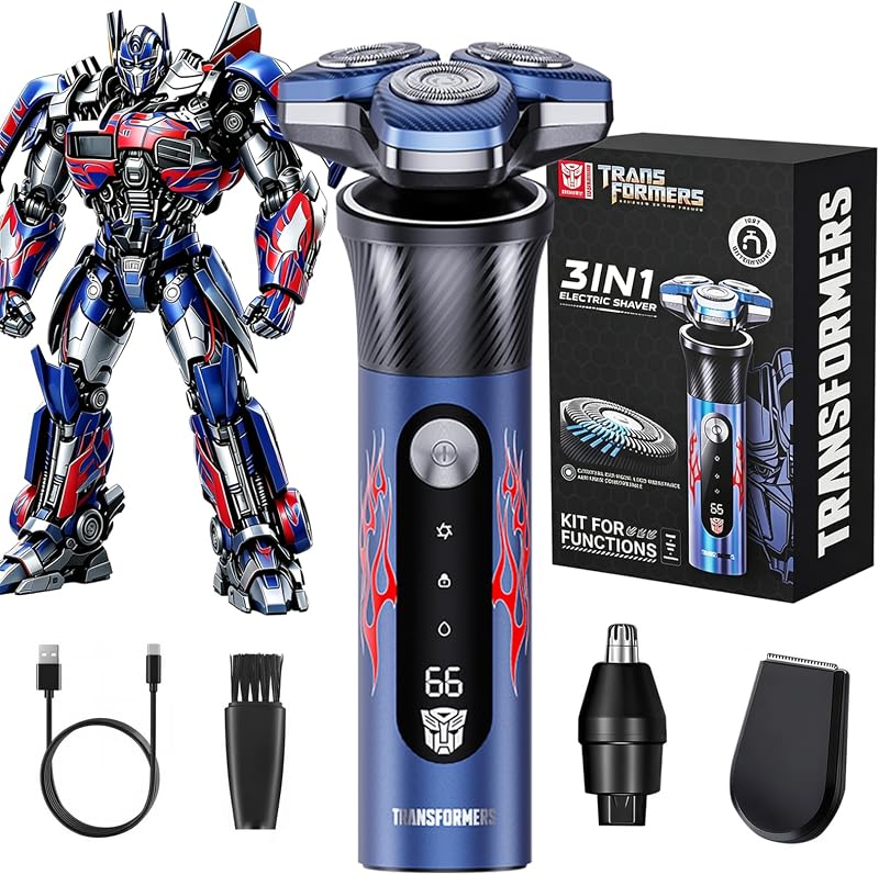 Barbeador elétrico rotativo Transformers TF-L05, IPX7, uso seco e molhado, azul