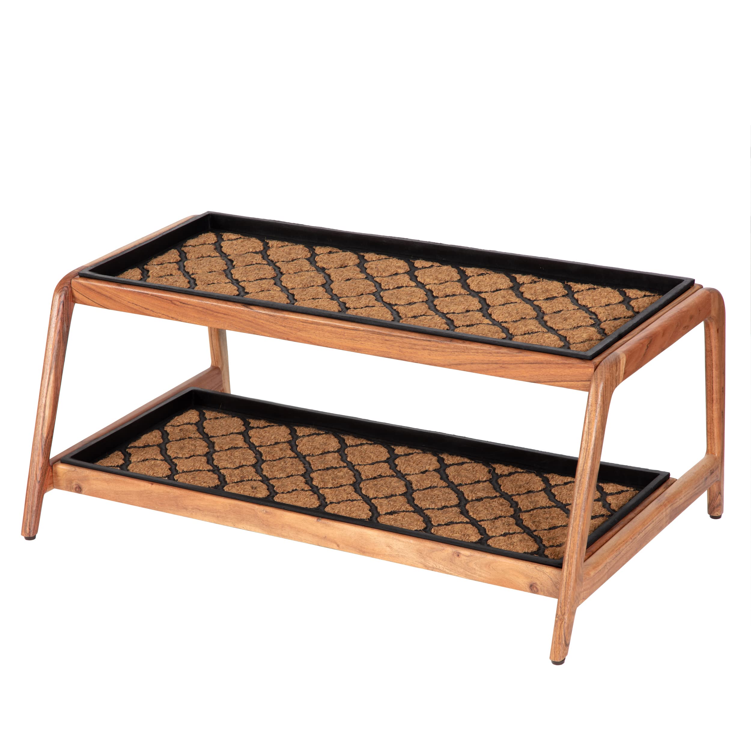 Anji Mountain Wooden Boot/Shoe Tray Stand with Coir Insert, 2 Tier, Fits 6 Pair (36.5" L x 22" W x15 H), Natural