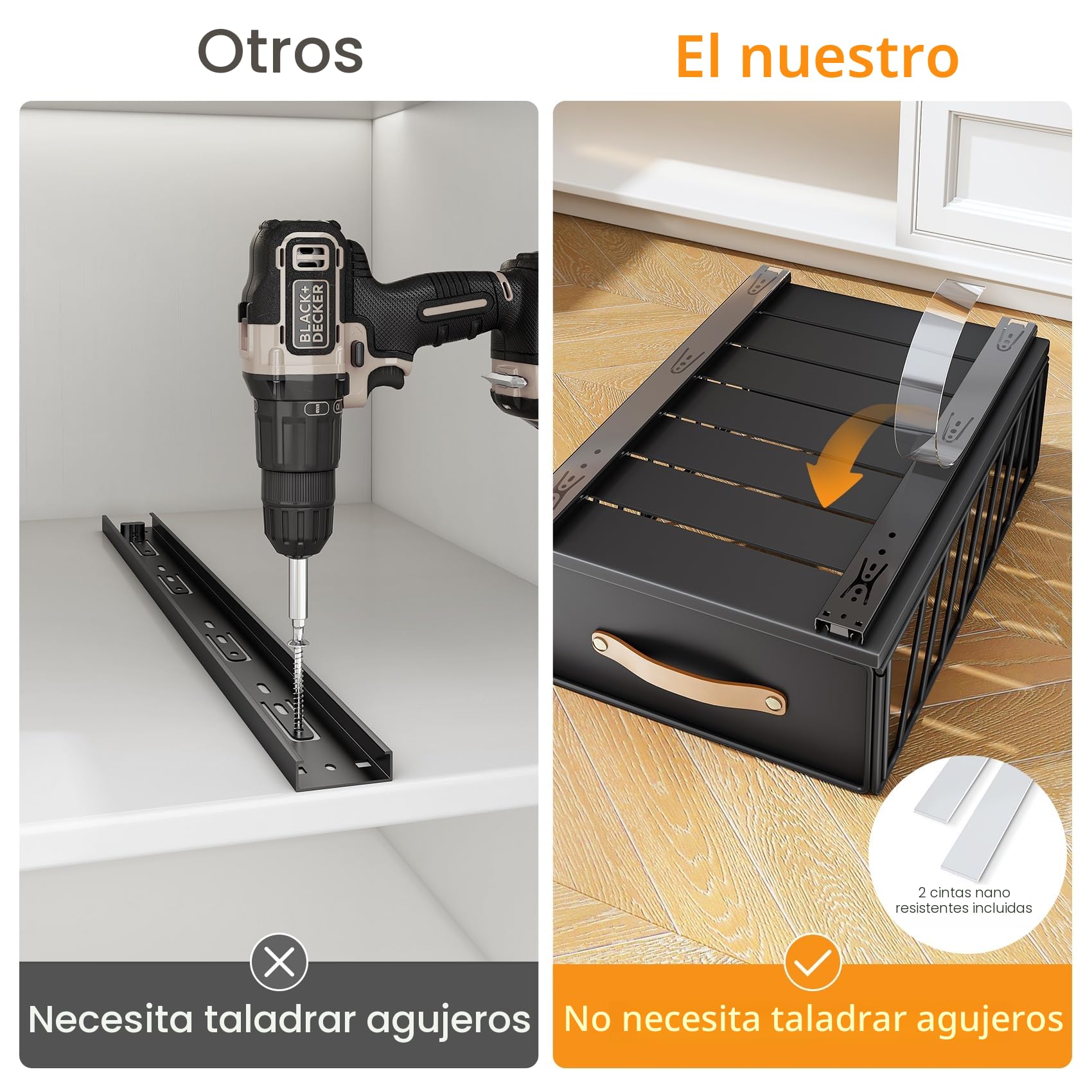 SAYZH Cajón Telescópico, Cajones Extraíbles para Armario de Cocina, Cajón Deslizante Para Alacena, Cajón de Cocina Extensible Desplegable con Mango, 40 cm (Prof.) x 25 cm (Anch.), Negro