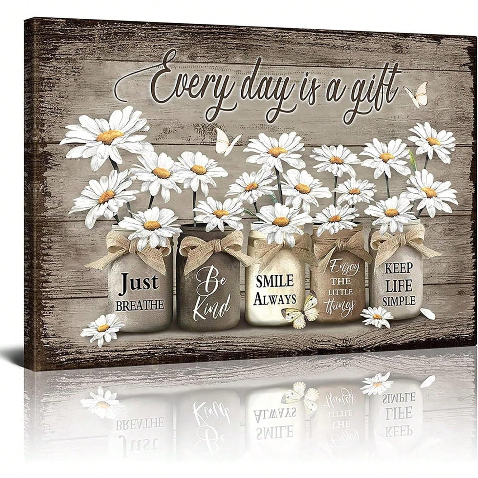 AIHNBF Lienzo rústico con diseño de margaritas, decoración de casa de campo, cuadro con frases de Mason Jar, imagen floral inspirada para salón, cocina, pasillo, regalo de inauguración de la casa, sin