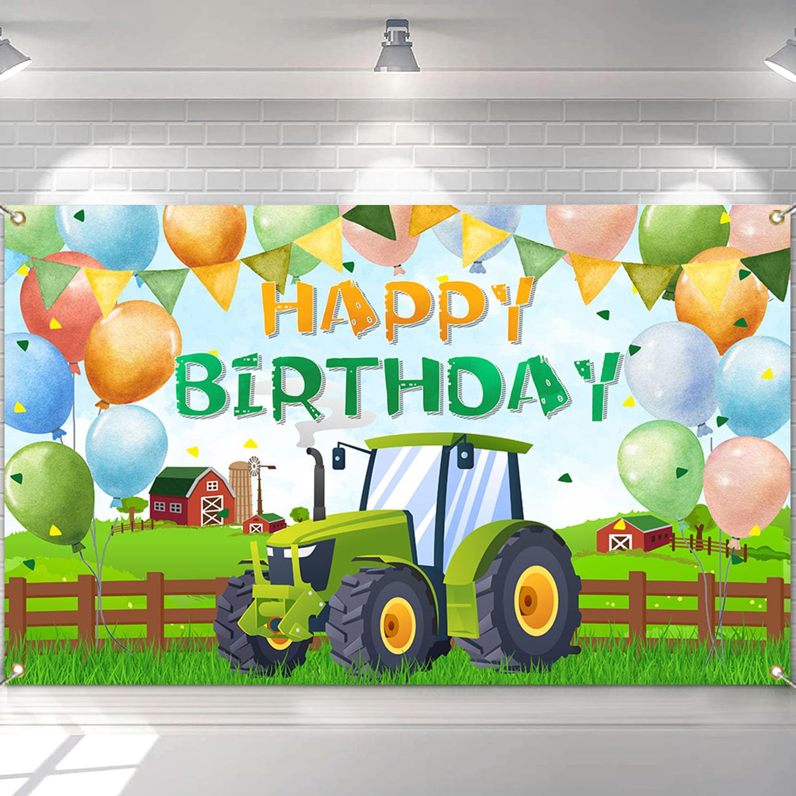 Mocsicka Green Tractor Birthday Backdrops for Boys Birthday Party Supplies Green Grass Farm Balloons Tractor Theme Birthday Party Background Boy Cake Table Decorations