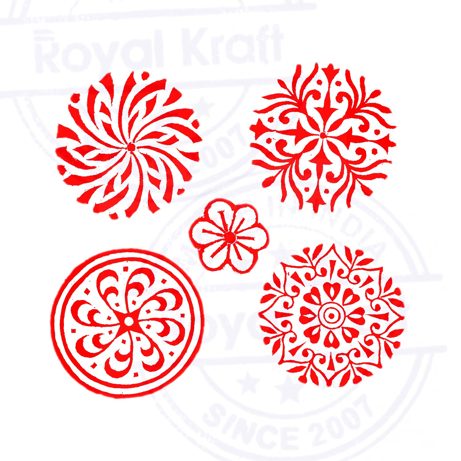 Royal Kraft Paper Printing Stamps Trendy Round Floral Design Wood Blocks -Set of 5 1