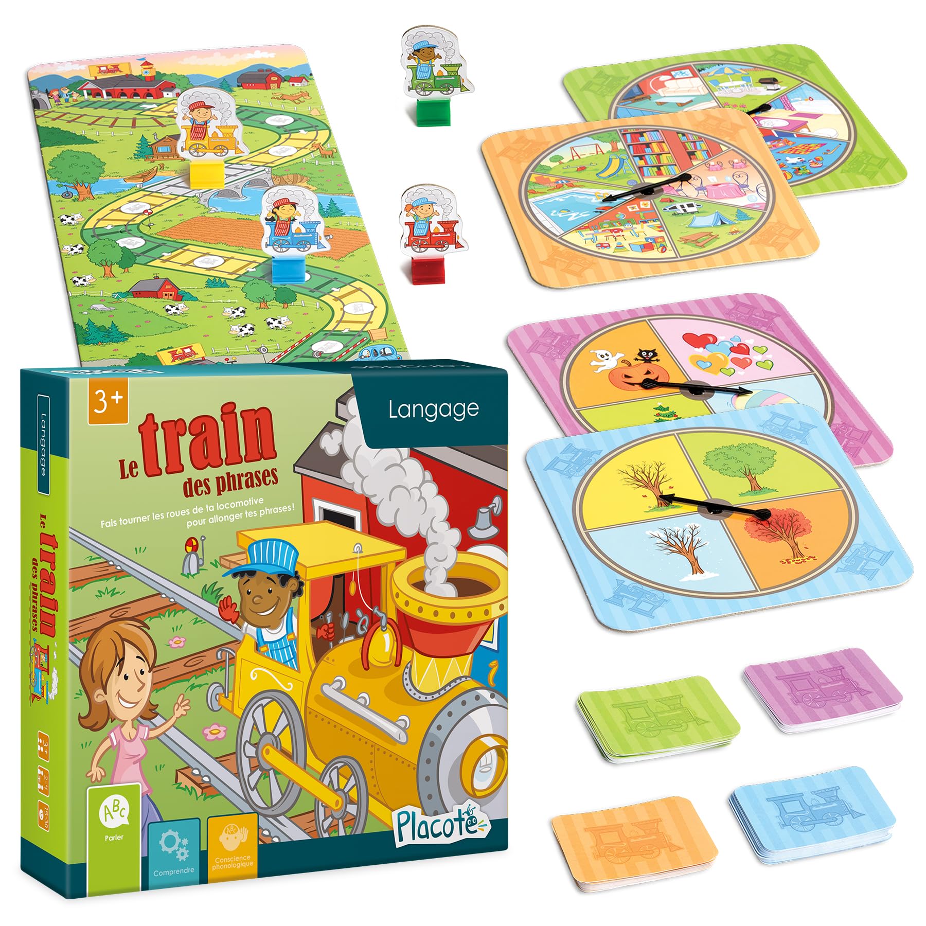 Placote – Le Train Des Phrases, Jeu éducatif 3 ans à 5 ans - PLA5, Bleu, Blanc, Jaune