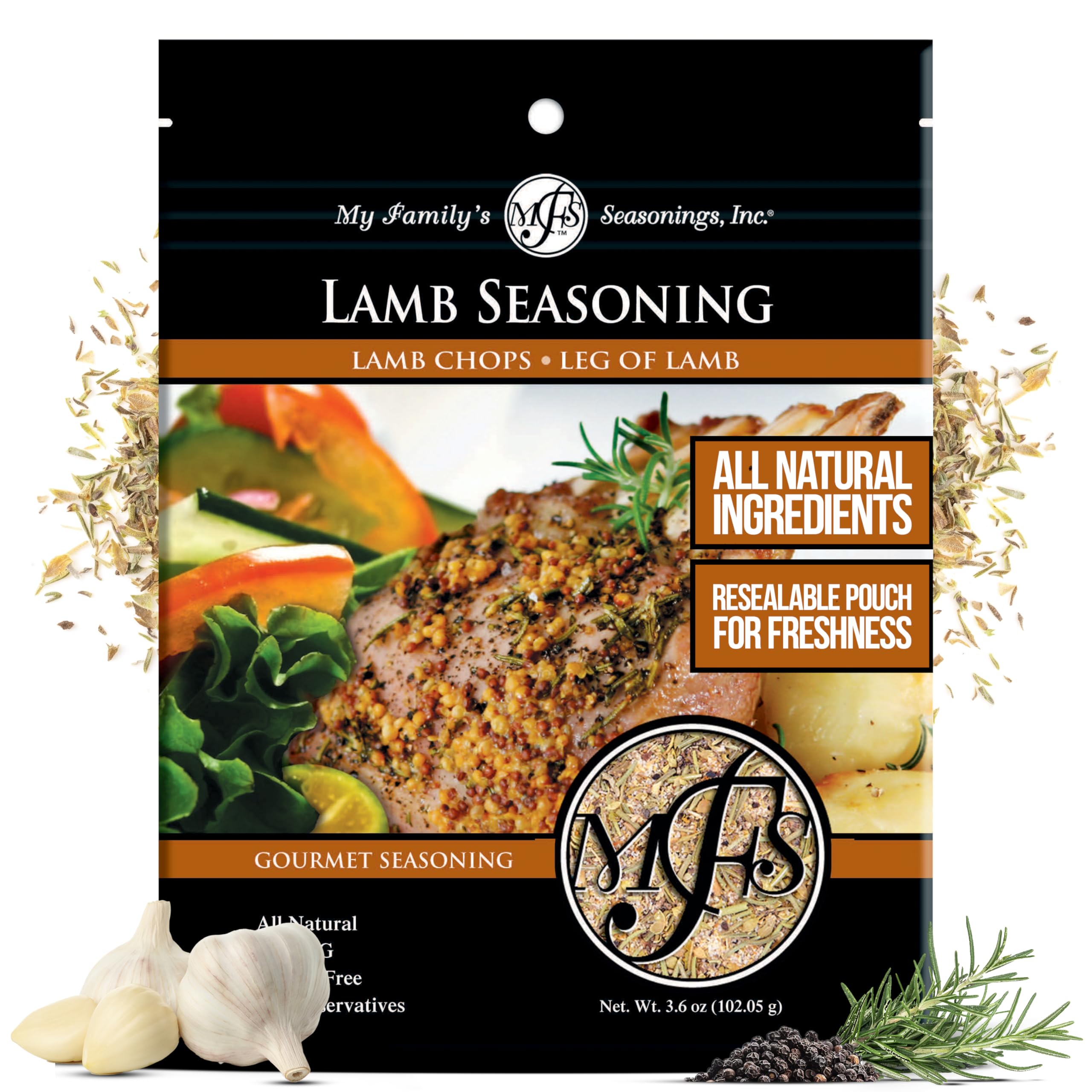 My Family’s Lamb Seasoning – All-Natural, No MSG, Gluten Free Seasonings and Spices for Cooking – BBQ & Roast Meat Rub for Lamb Chops & Racks – Meat Rubs for Grilling - 3.6 oz Resealable Pack