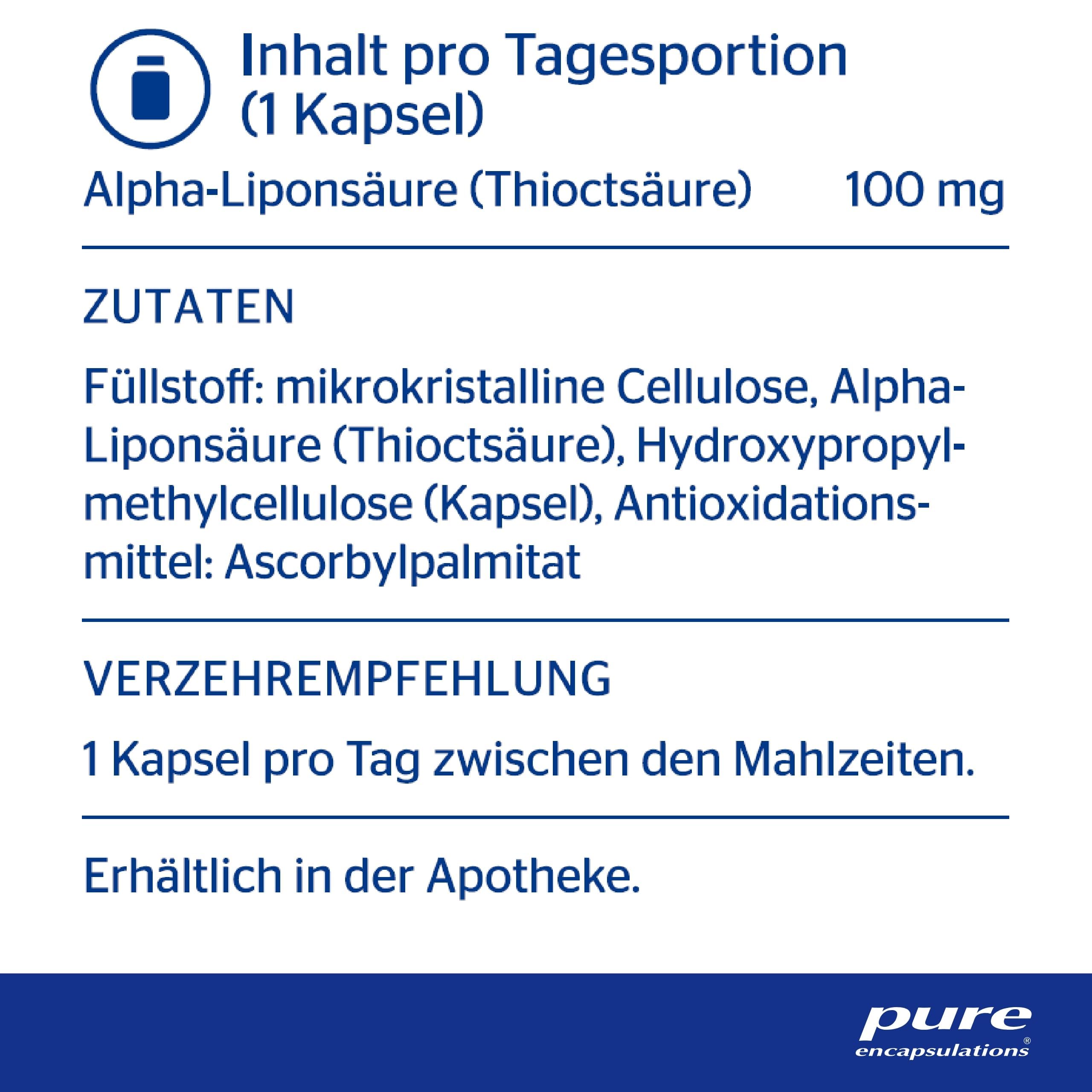 Pure Encapsulations - Alpha Liponsäure - 100mg Thioctsäure - Nahrungsergänzungsmittel - 60 Kapseln