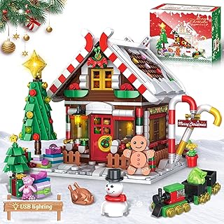 Christmas Gingerbread House Building Block for Girls Age 12+ with LED Lights, Christmas Village House Blocks Set with Christmas Tree and Train, Perfect Xmas Holiday for Adults, 1288Pcs