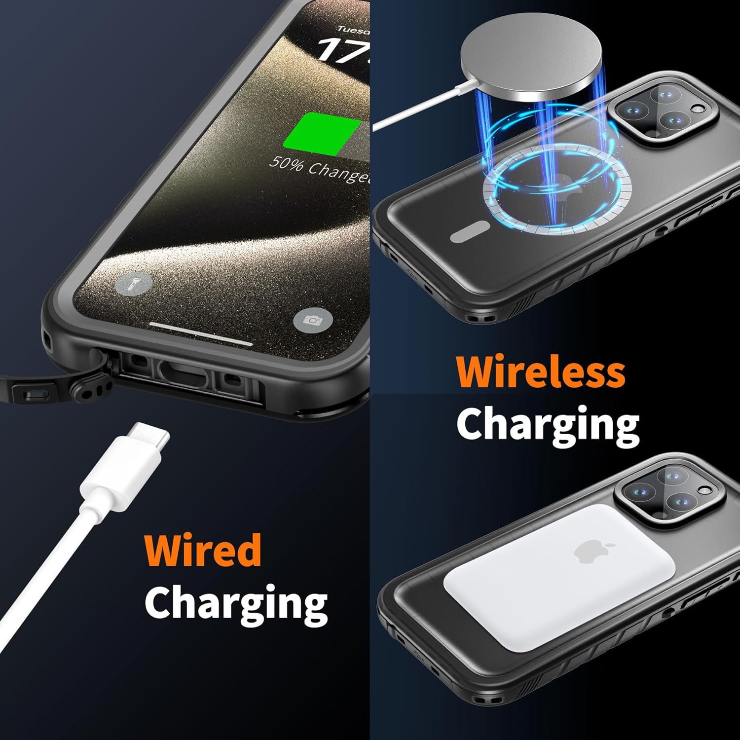 Cozycase for iPhone 15 Pro Max Waterproof Shockproof Dustproof Case [Compatible with MagSafe] - Heavy Duty/360 Full Body/Military Grade/Rugged Built in Screen/Camera Protector with Lanyard Black