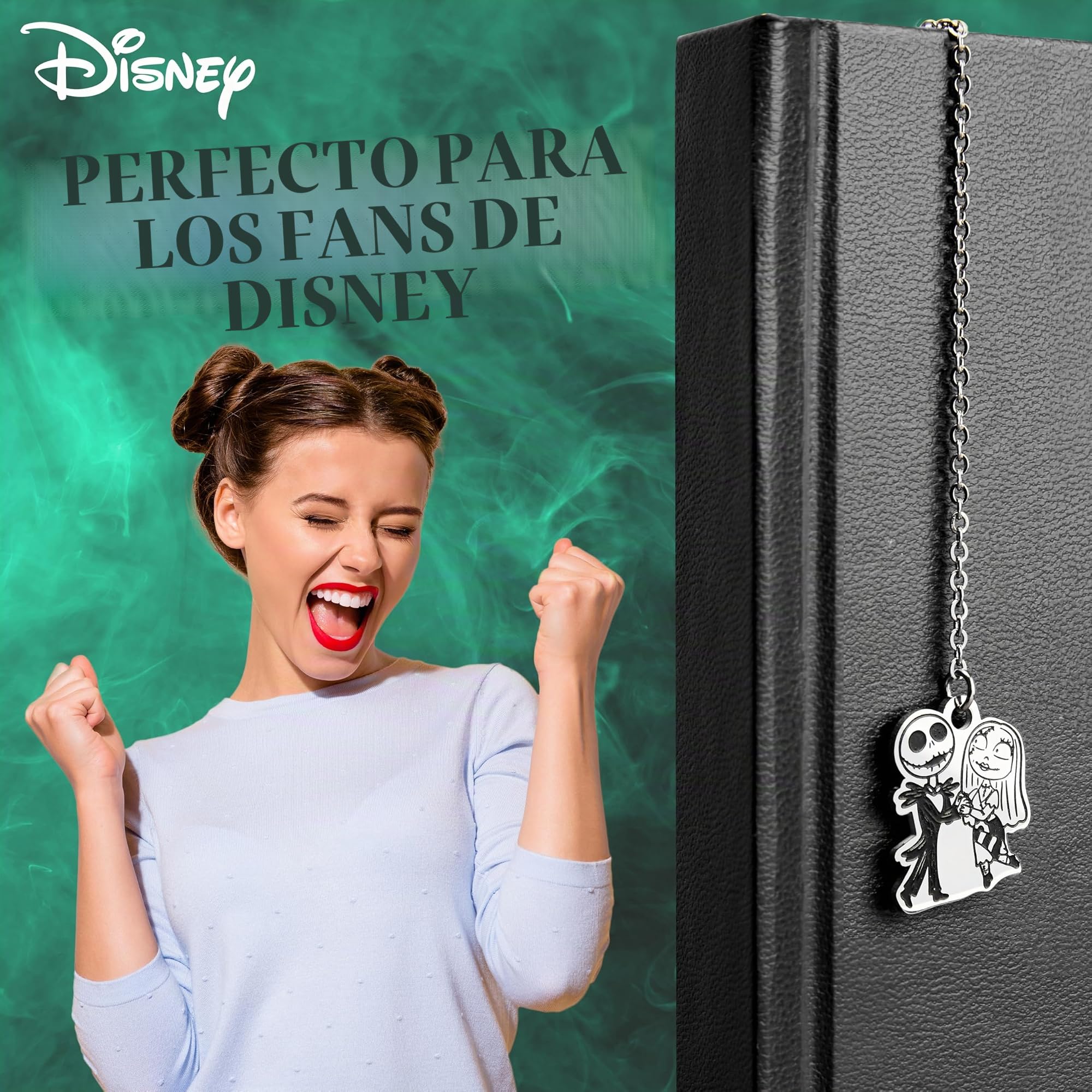Disney Stitch Marcapaginas Originales de Metal con Colgante Accesorios Lectura para Niños Adolescentes Mujeres Regalos para Lectores Amiga Profesor (Plata Jack Skellington)